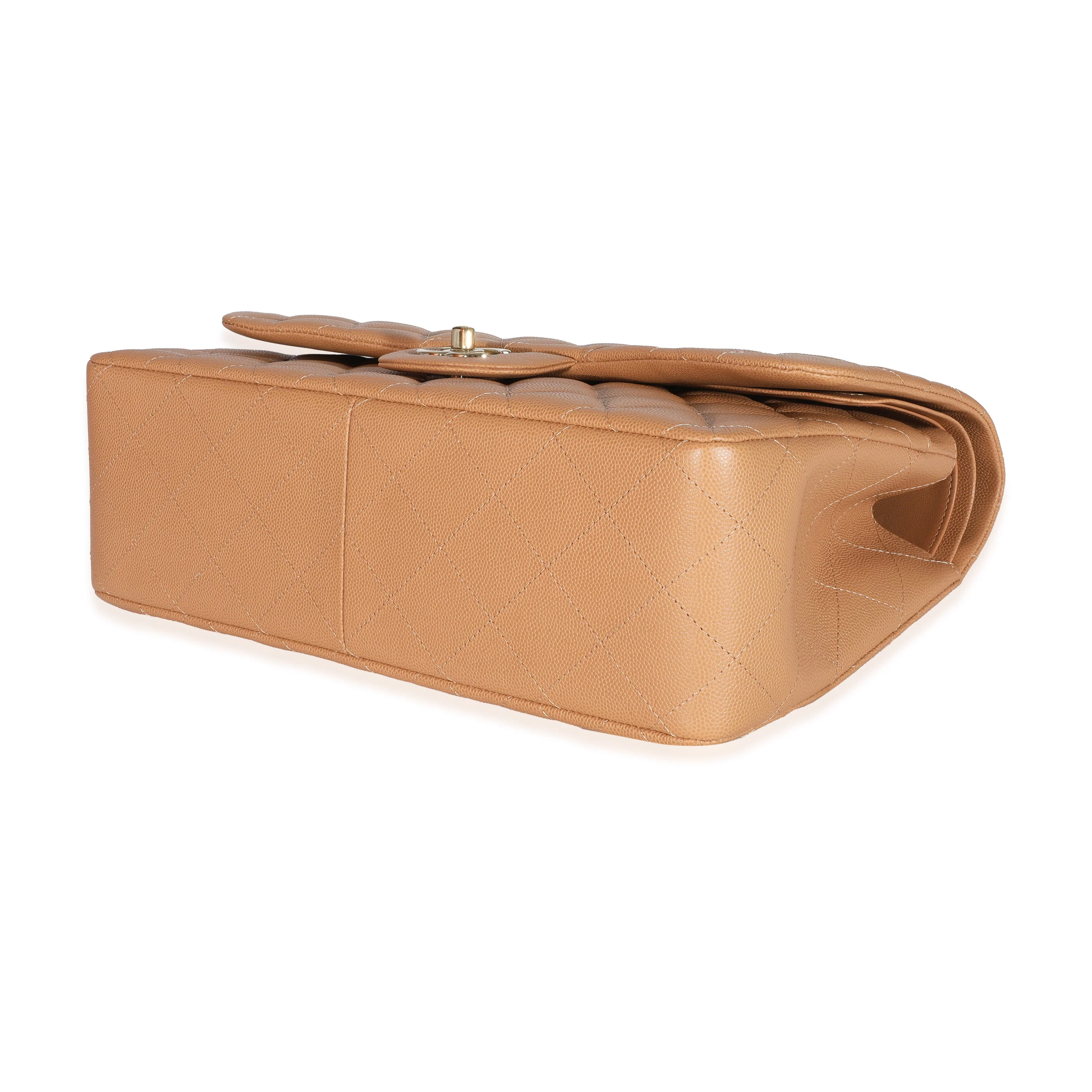 21P Caramel Caviar Jumbo Classic Double Flap Handbag - Image 7