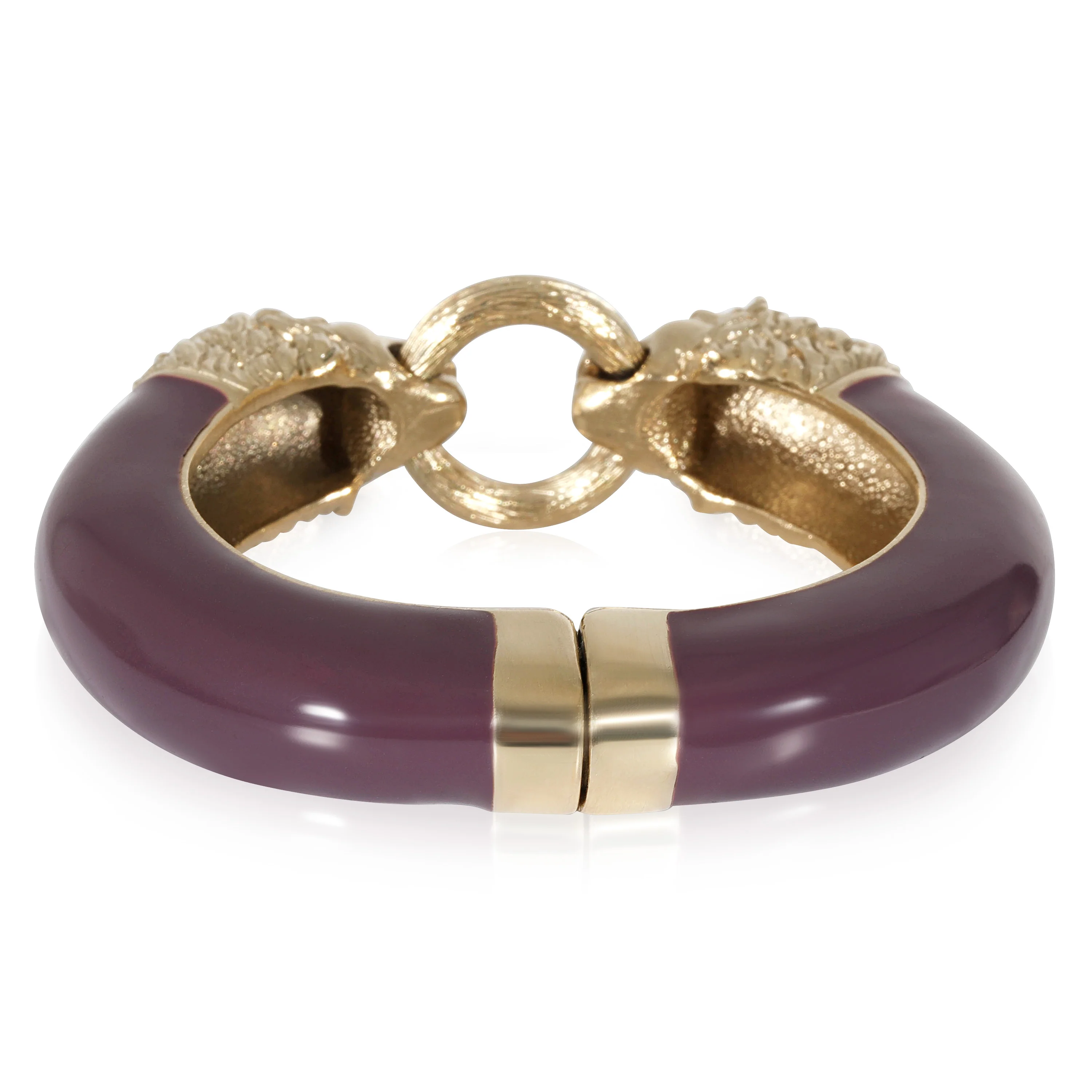 Lion Head Purple Enamel Gold Tone Cuff Bracelet - Image 4