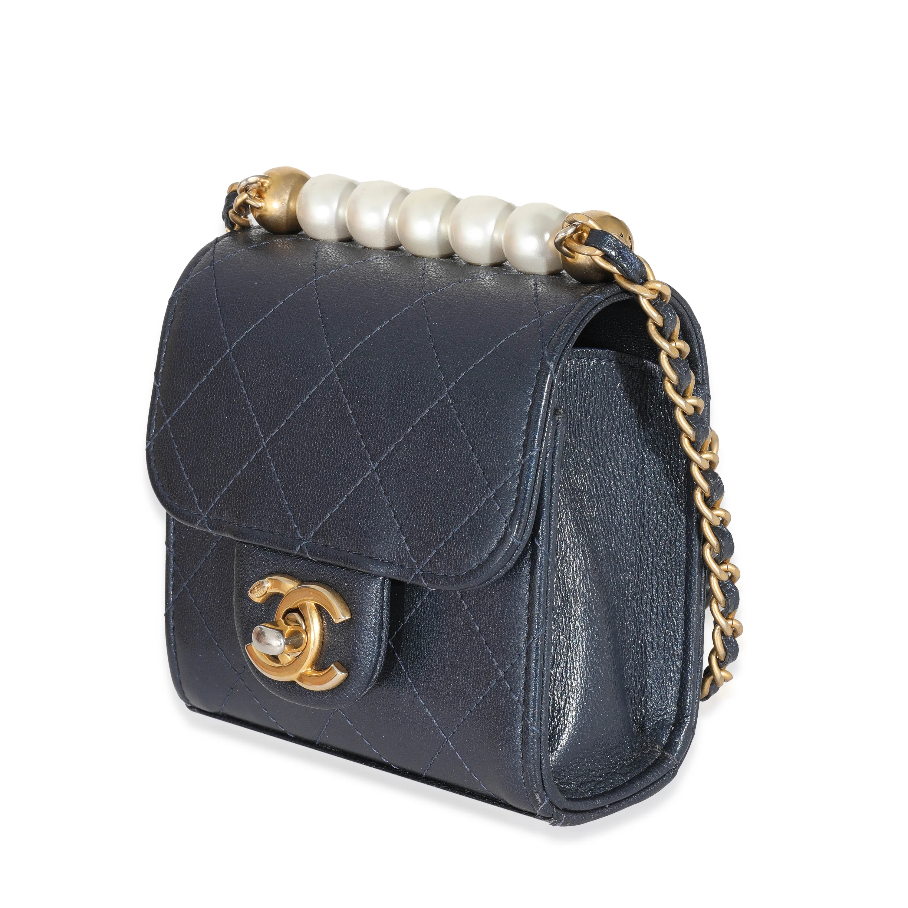 Navy Goatskin Chic Pearls Mini Flap Bag - Image 2