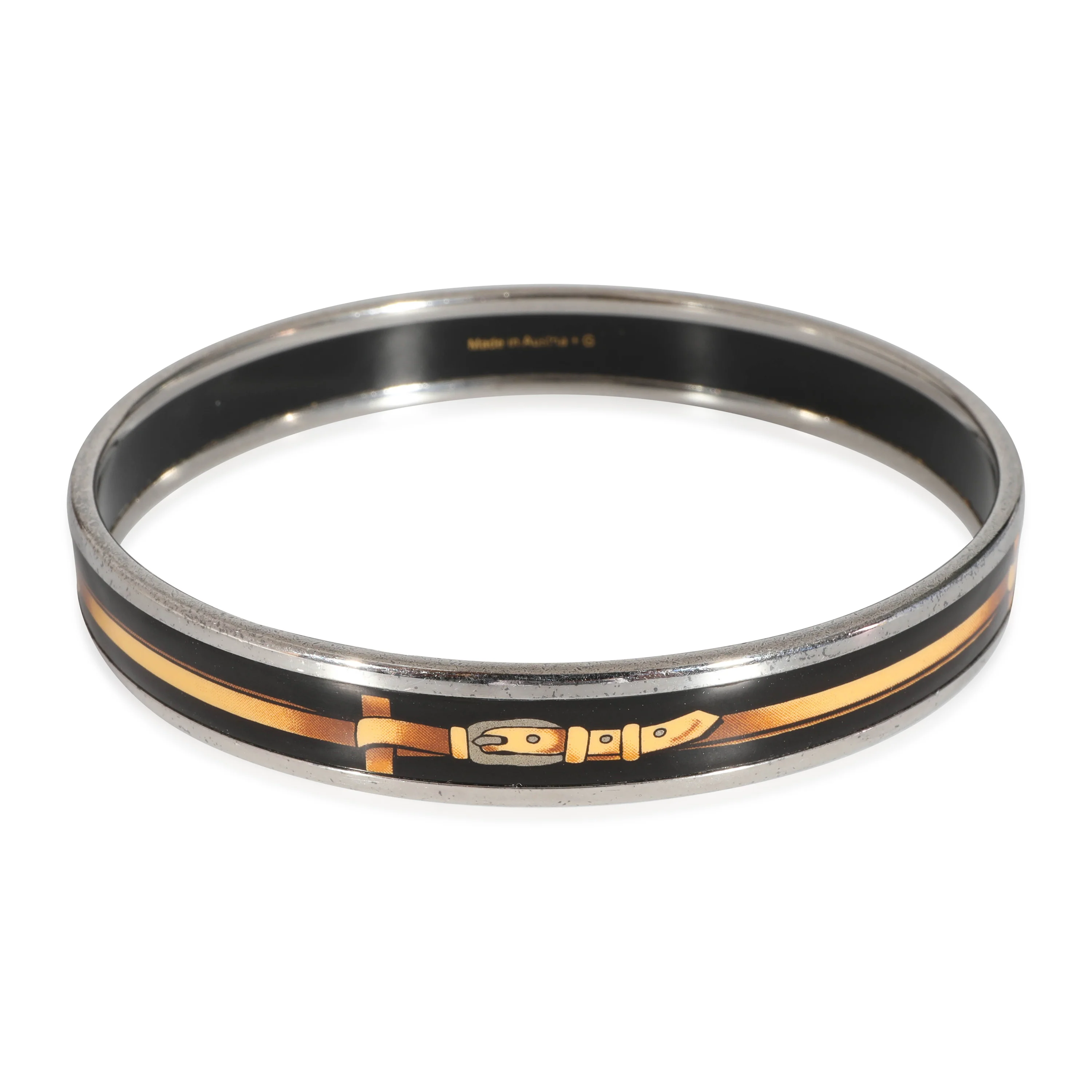 Hermes Narrow Enamel Bangle With Black & Gold Belt Buckle - Image 3