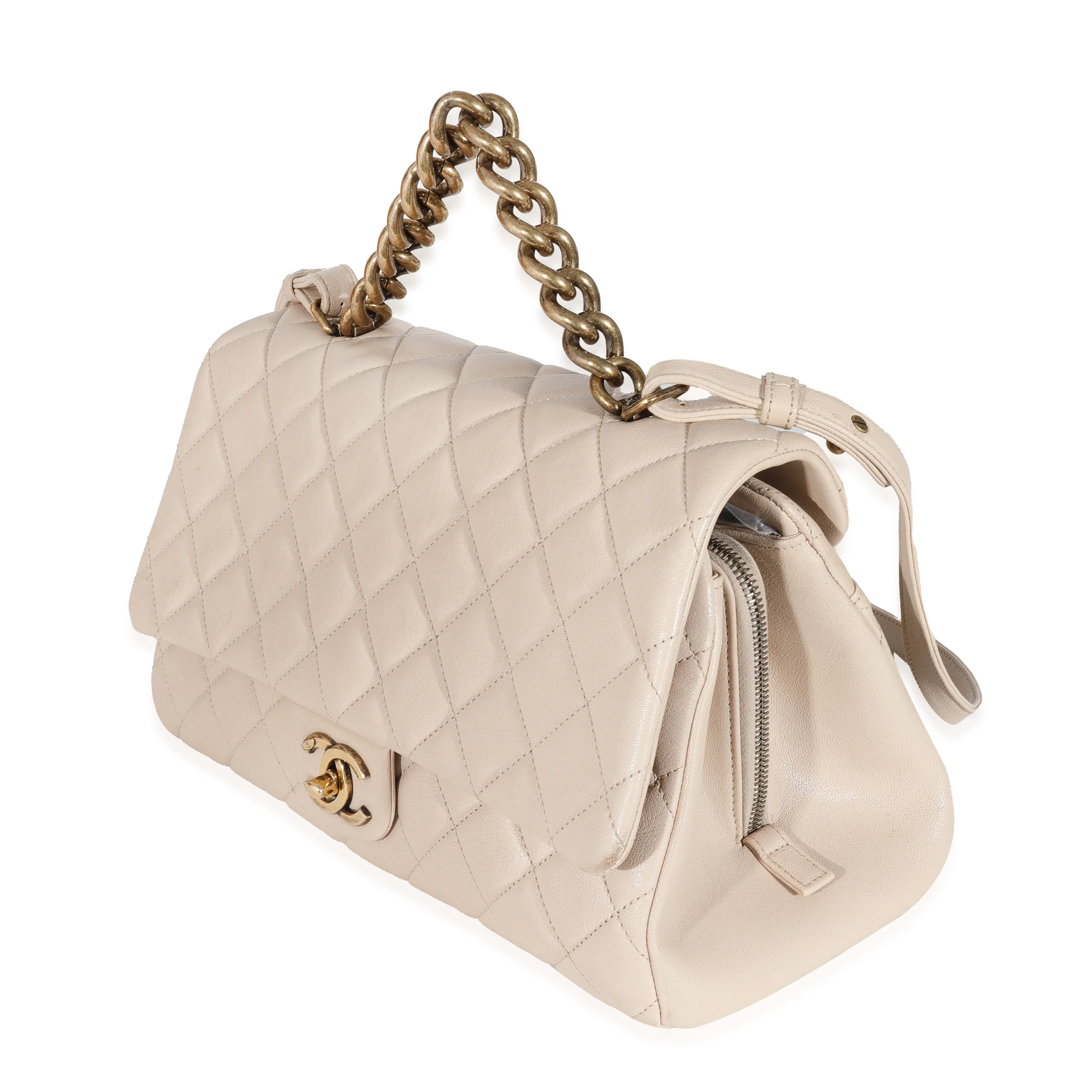 Chanel Beige Quilted Sheepskin Trapezio Flap Bag - Image 2