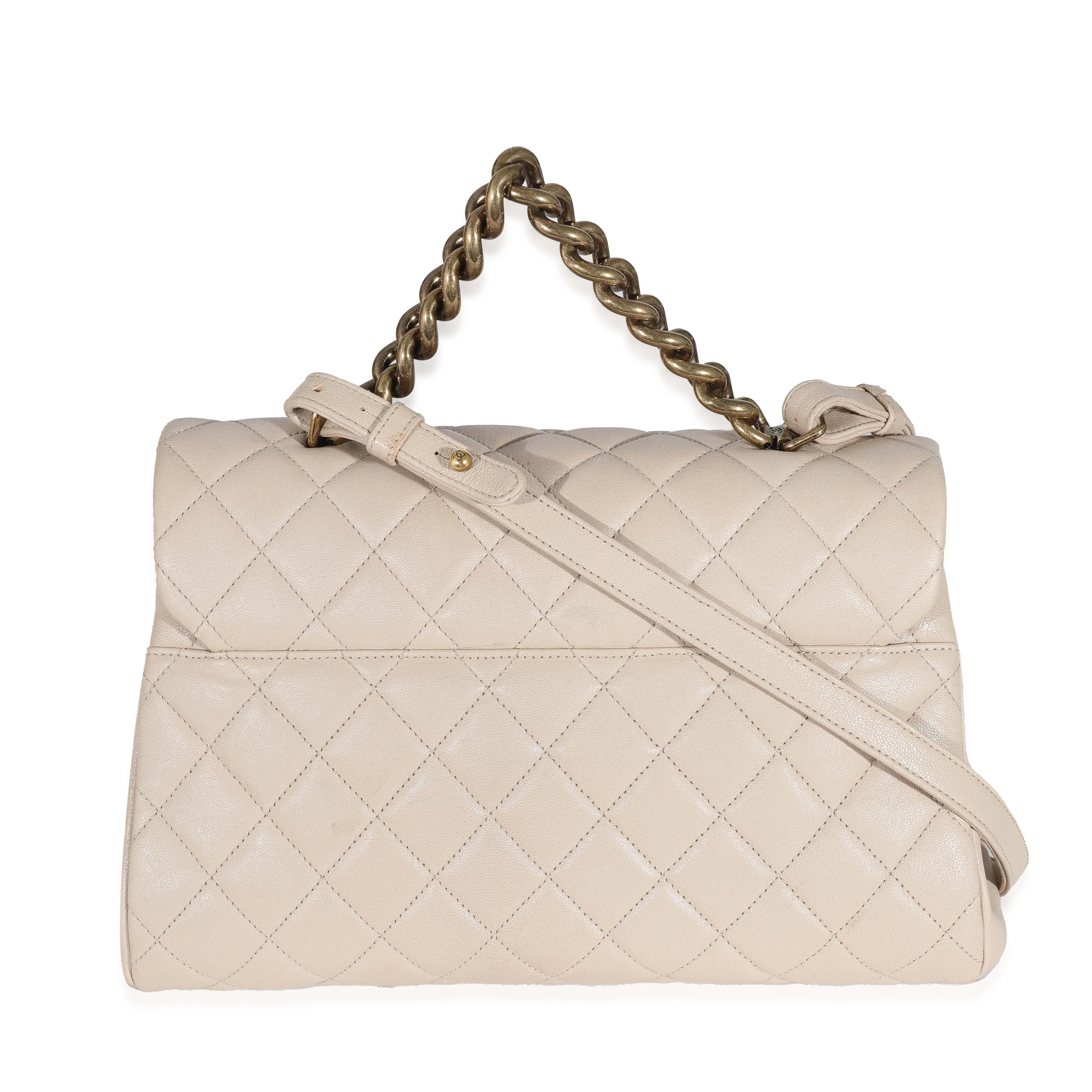 Chanel Beige Quilted Sheepskin Trapezio Flap Bag - Image 3
