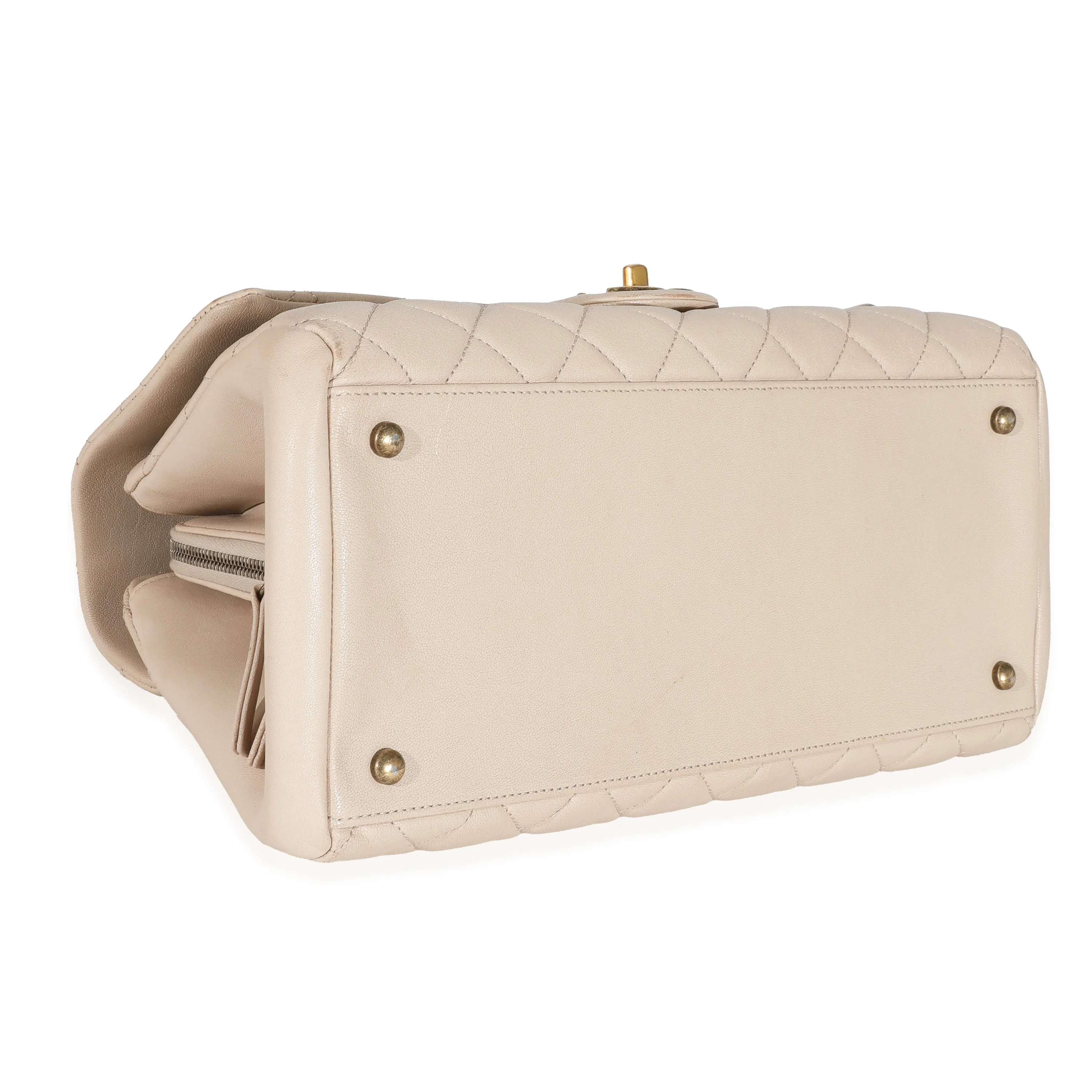 Chanel Beige Quilted Sheepskin Trapezio Flap Bag - Image 4