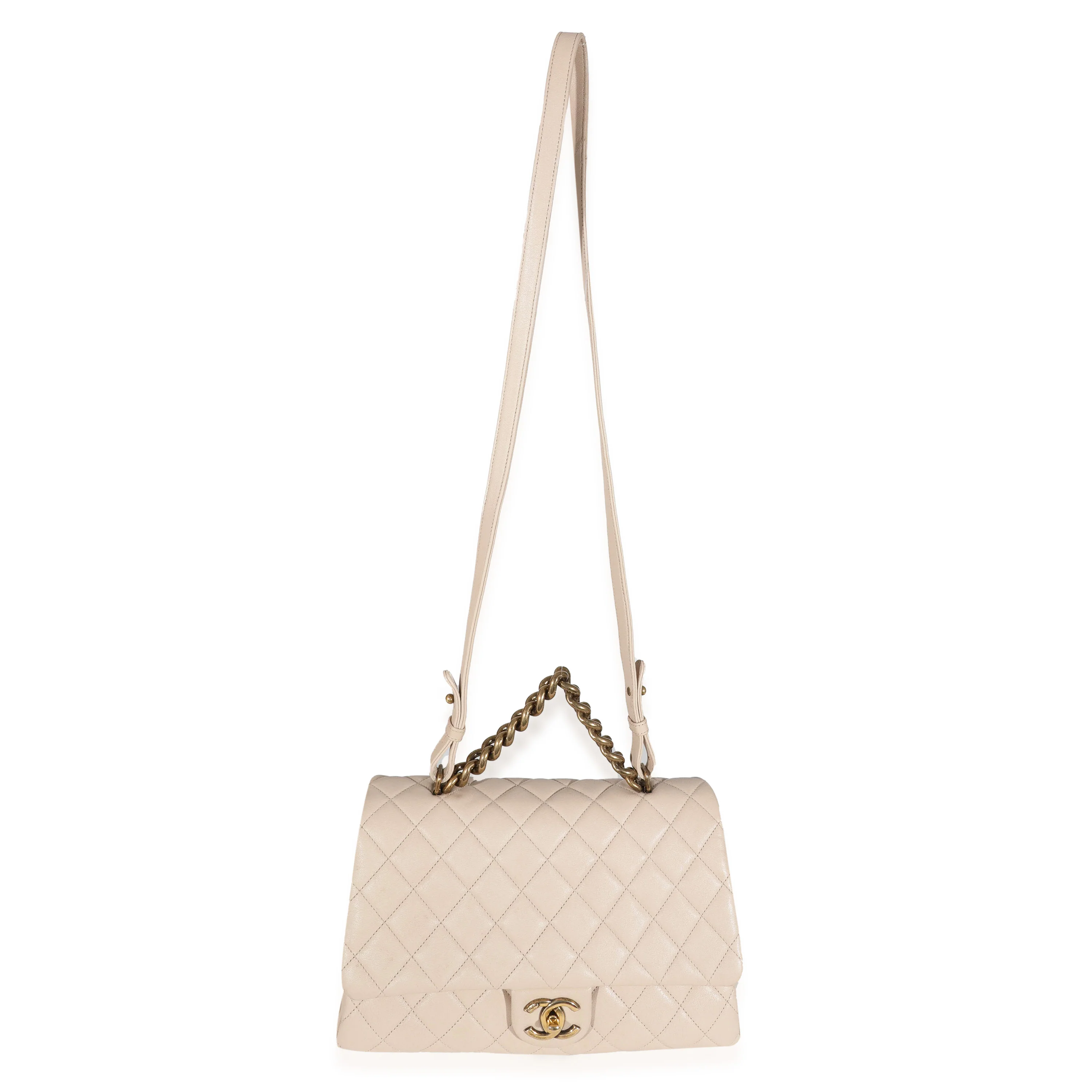 Chanel Beige Quilted Sheepskin Trapezio Flap Bag - Image 5