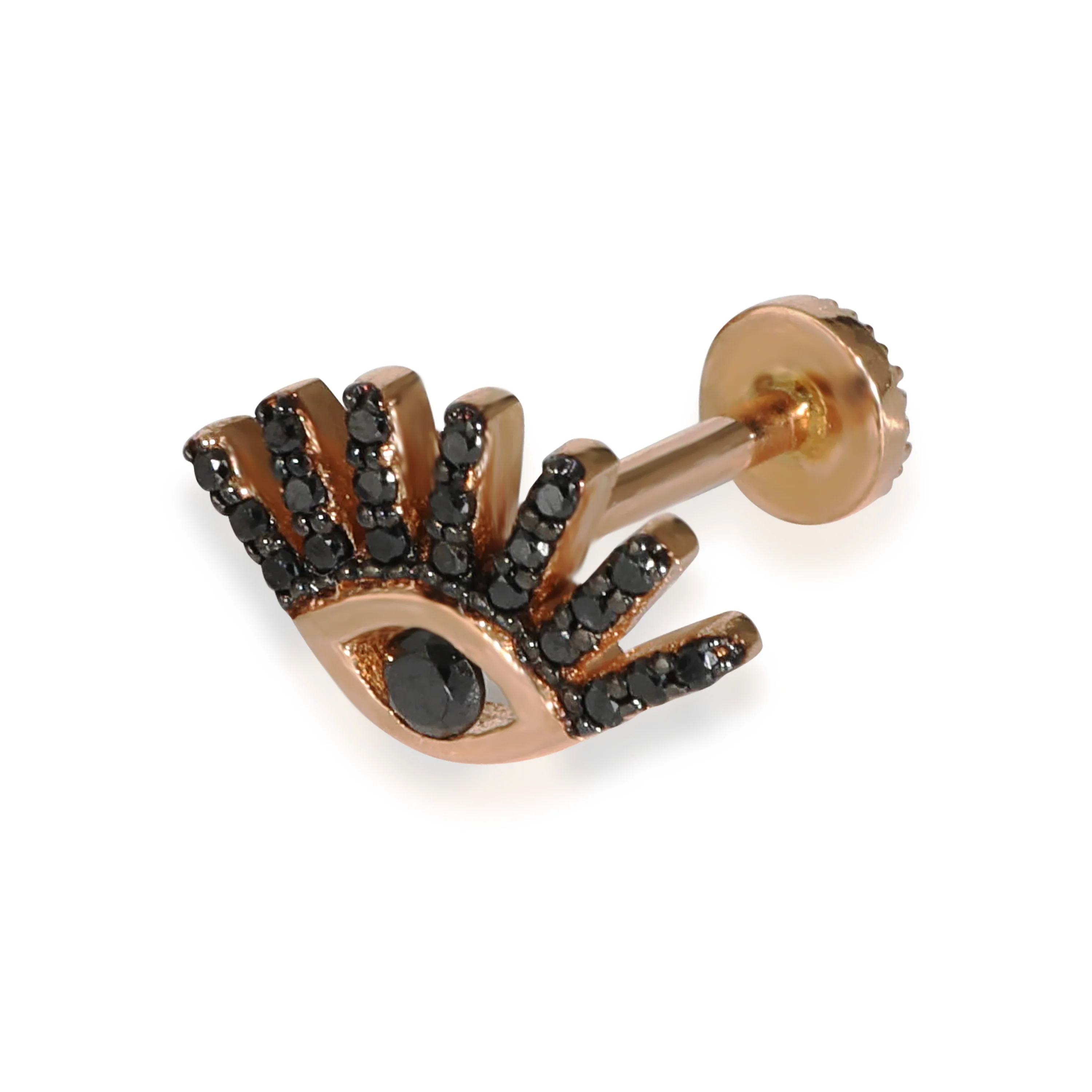 Kismet Evil Eye Single Earring With Black Diamonds in 14k Rose Gold 0.1 CTW - Image 2