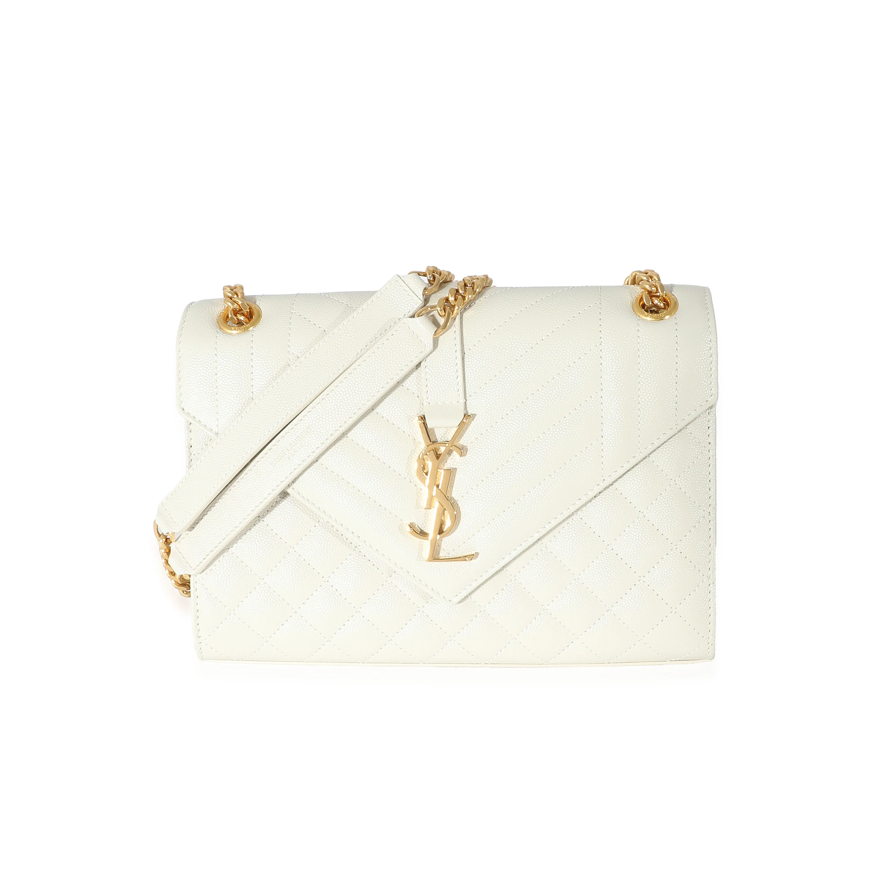 Saint Laurent Blanc Vintage Mixed Matelassé Grain De Poudre Medium Envelope Bag