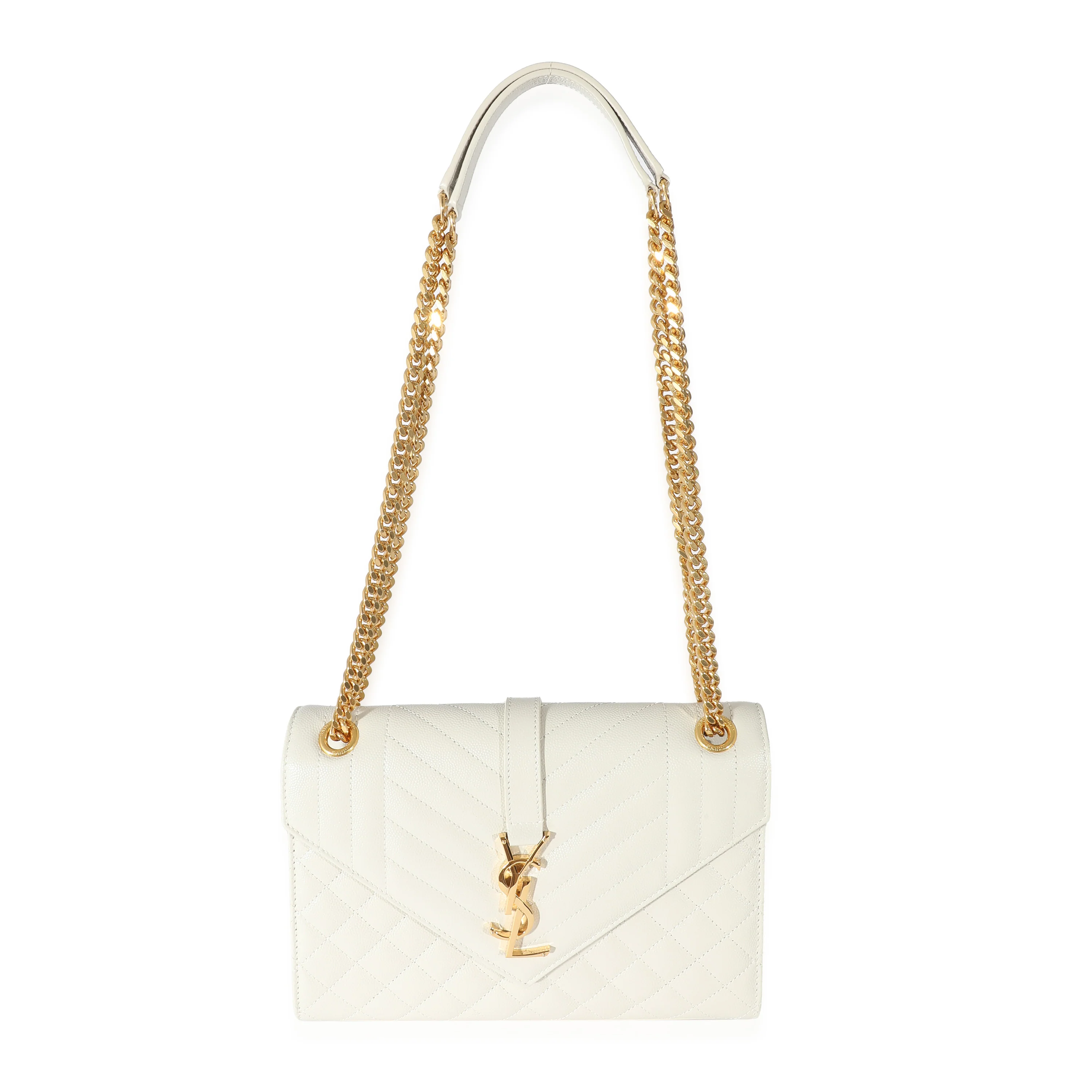 Saint Laurent Blanc Vintage Mixed Matelassé Grain De Poudre Medium Envelope Bag - Image 6