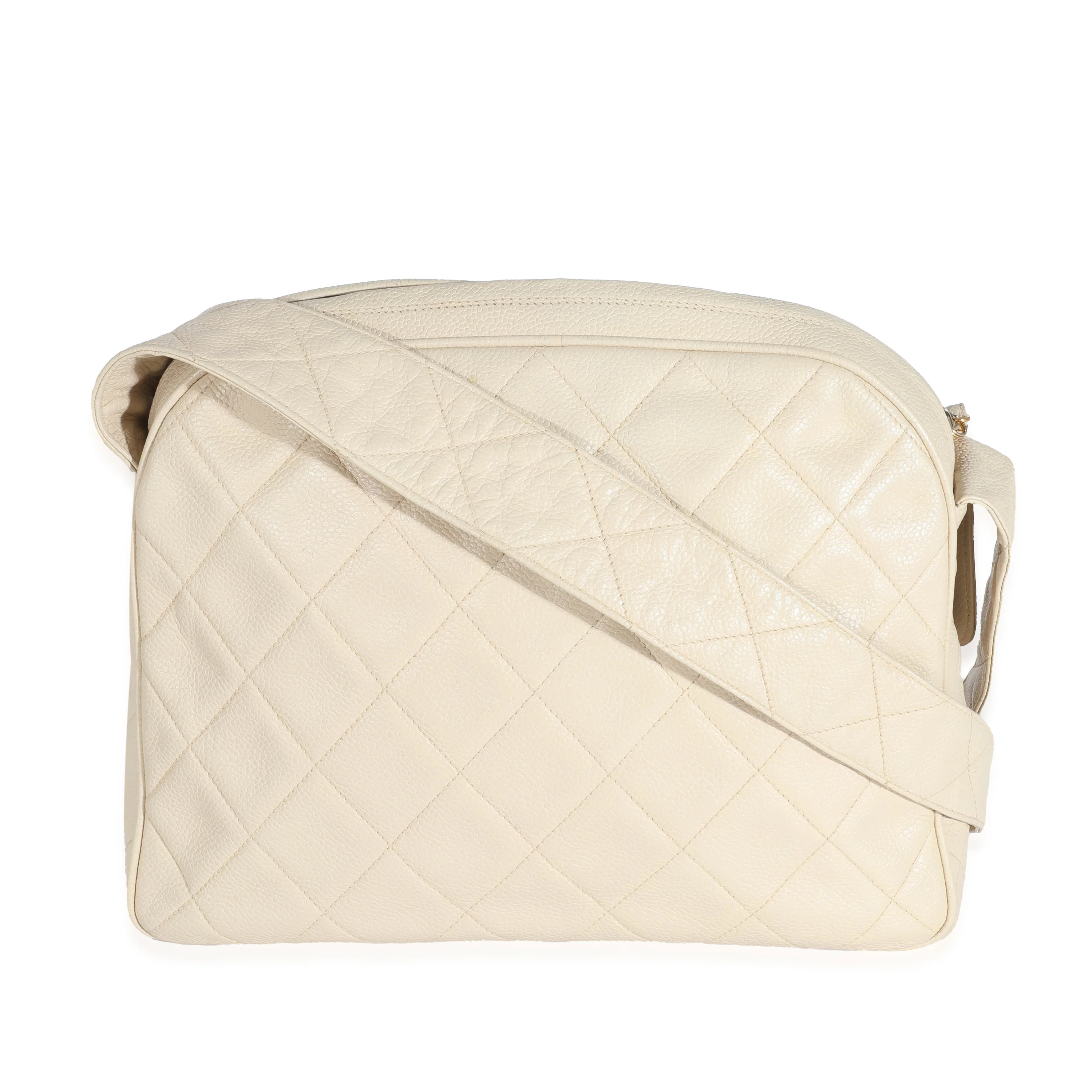 Vintage Beige Quilted Caviar Messenger Handbag - Image 3