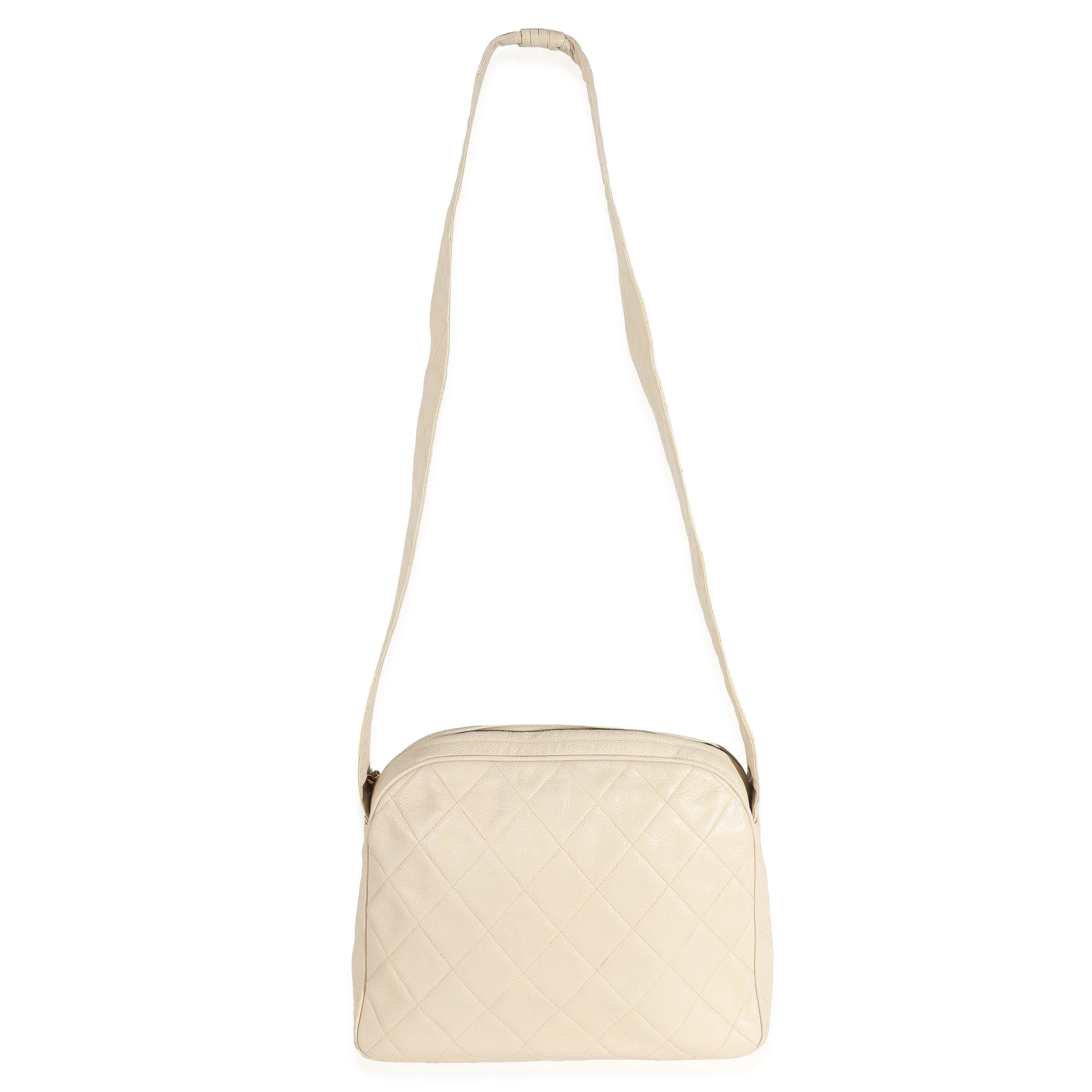 Vintage Beige Quilted Caviar Messenger Handbag - Image 4