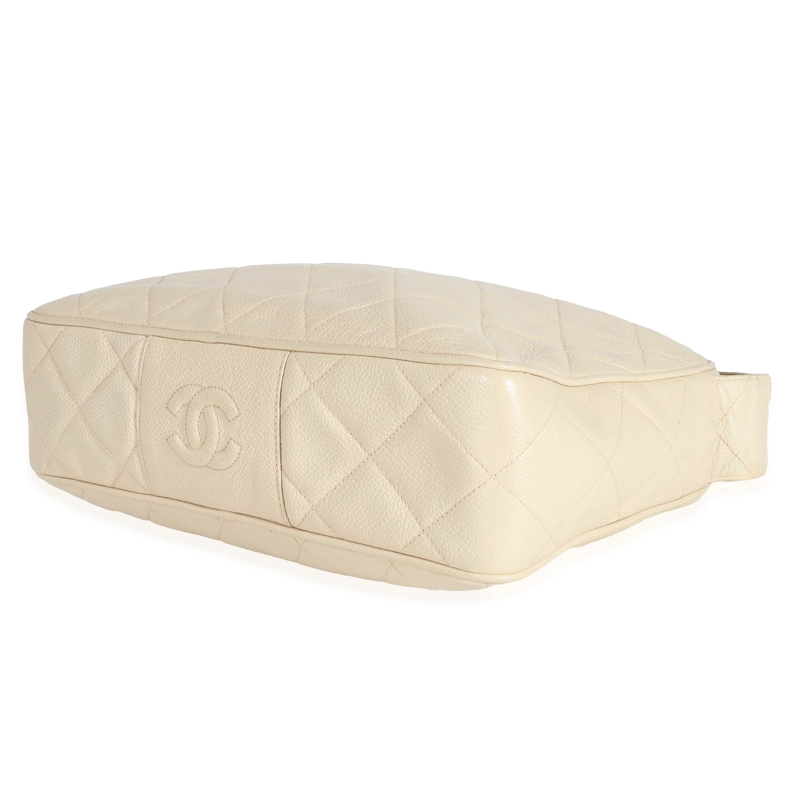 Vintage Beige Quilted Caviar Messenger Handbag - Image 7