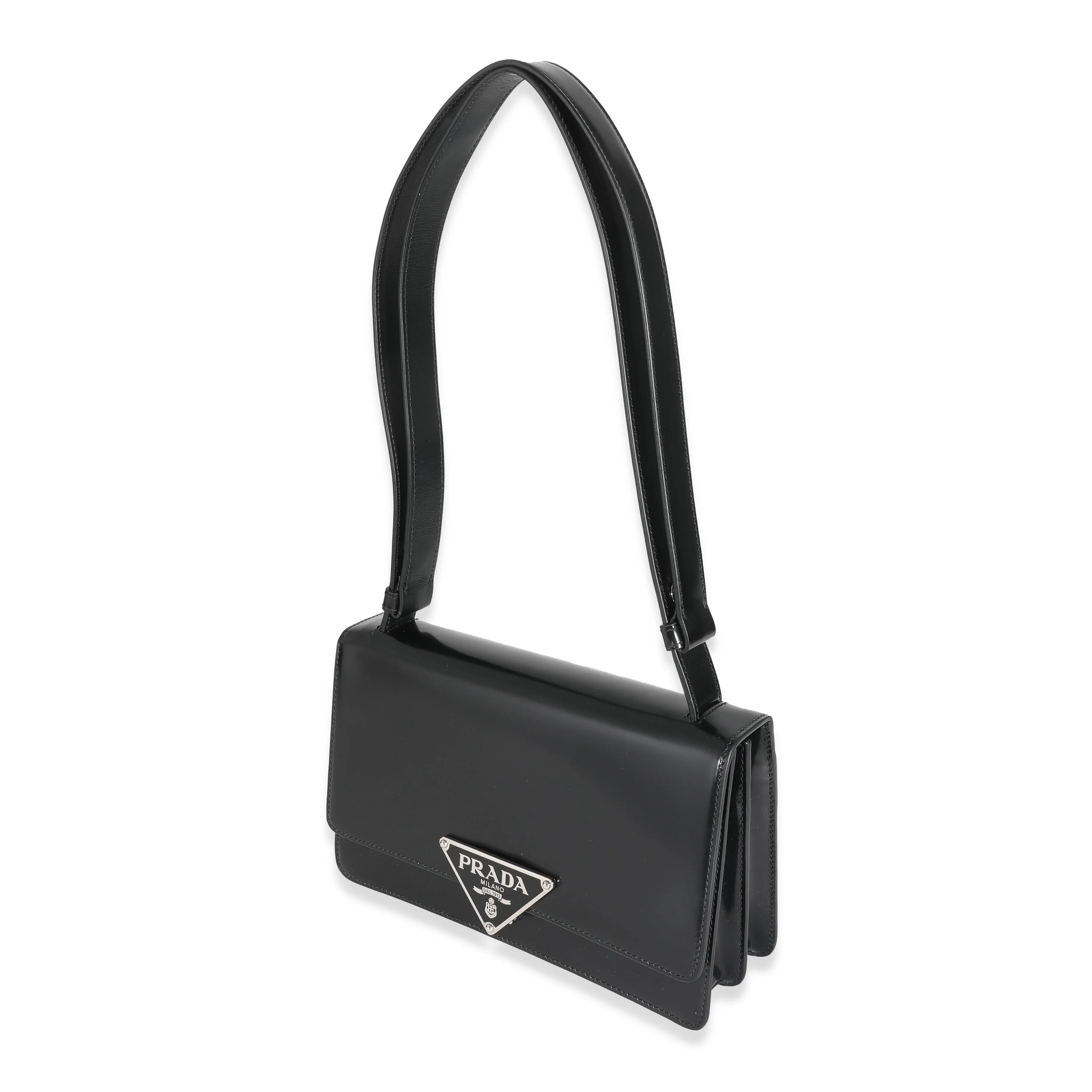 Prada Black Brushed Spazzolato Emblème Flap Bag - Image 2