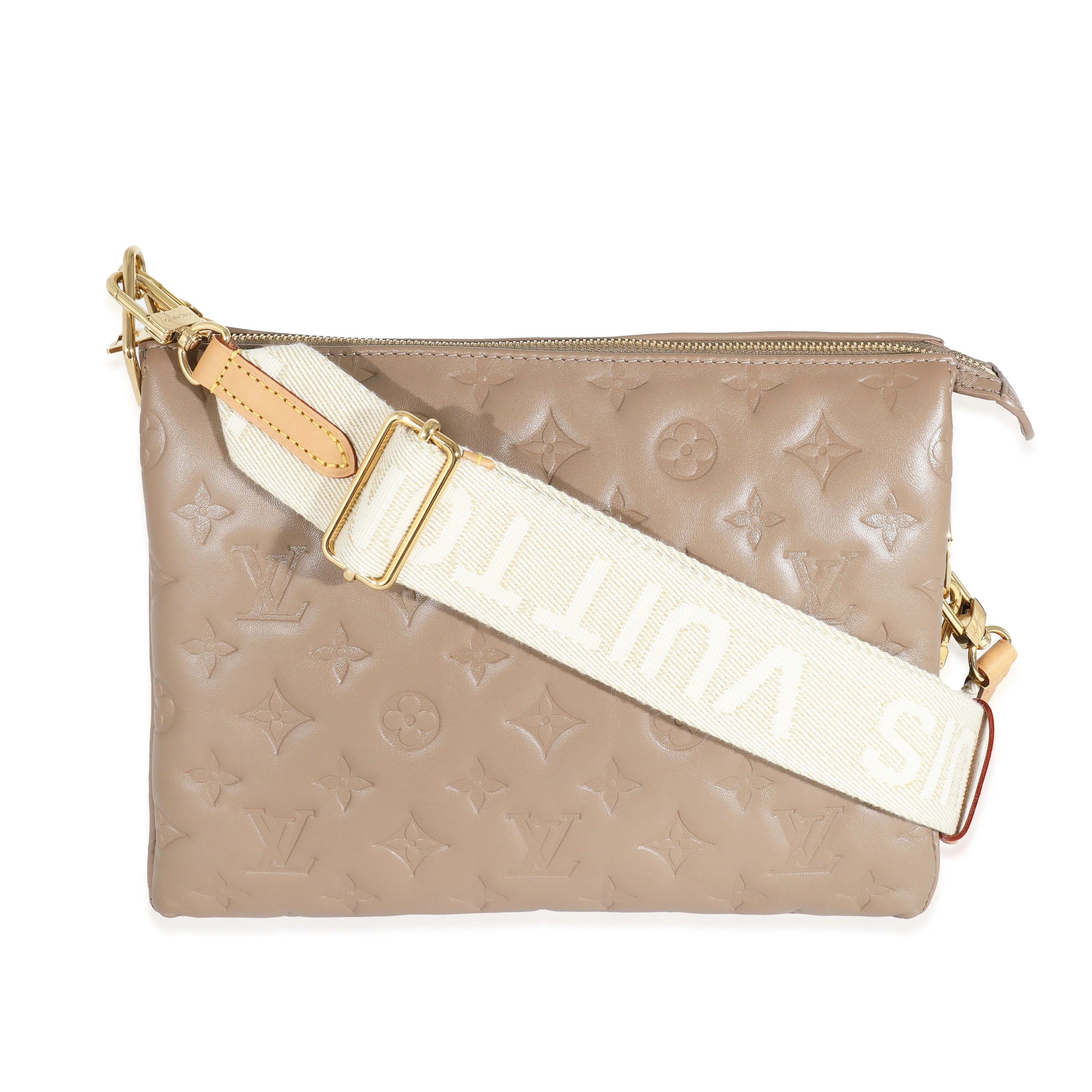 Taupe Monogram Embossed Puffy Lambskin Coussin PM