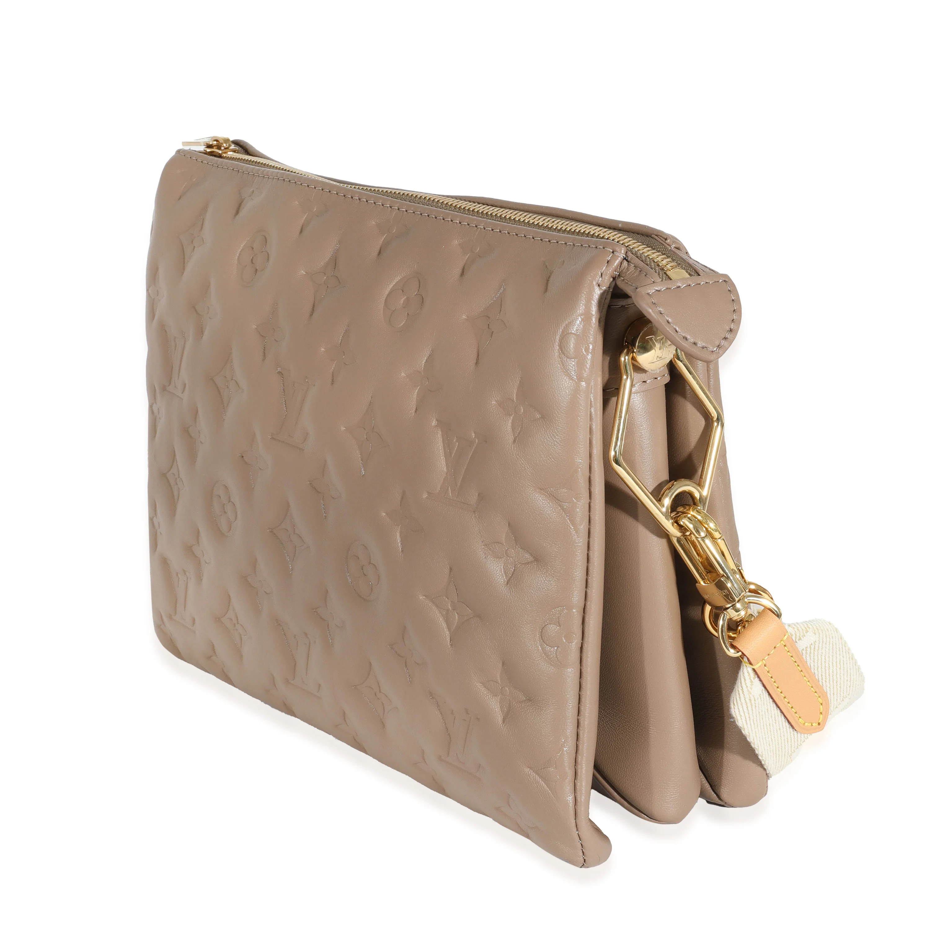 Taupe Monogram Embossed Puffy Lambskin Coussin PM - Image 2