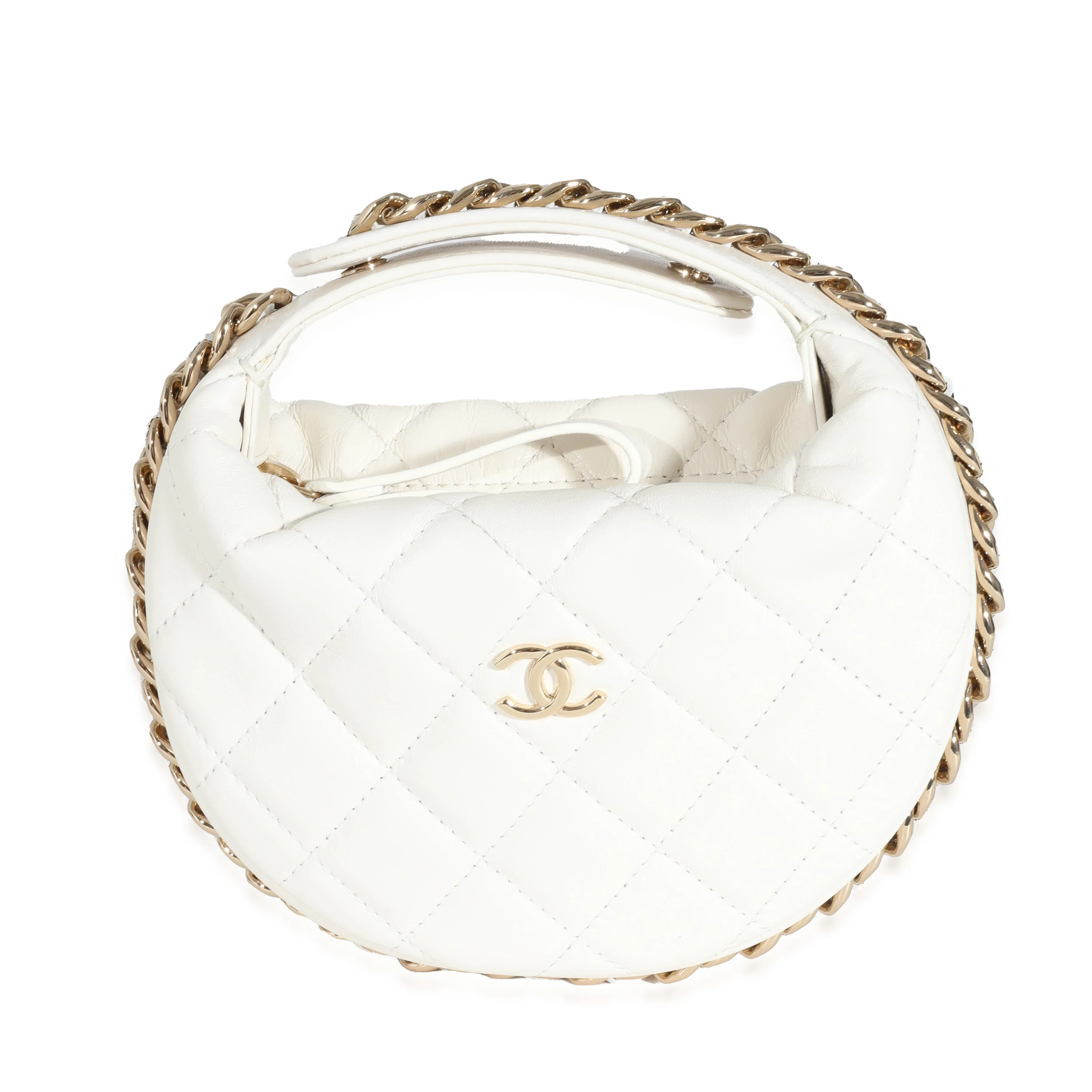 Chanel White Quilted Lambskin Chain Around Mini Pouch