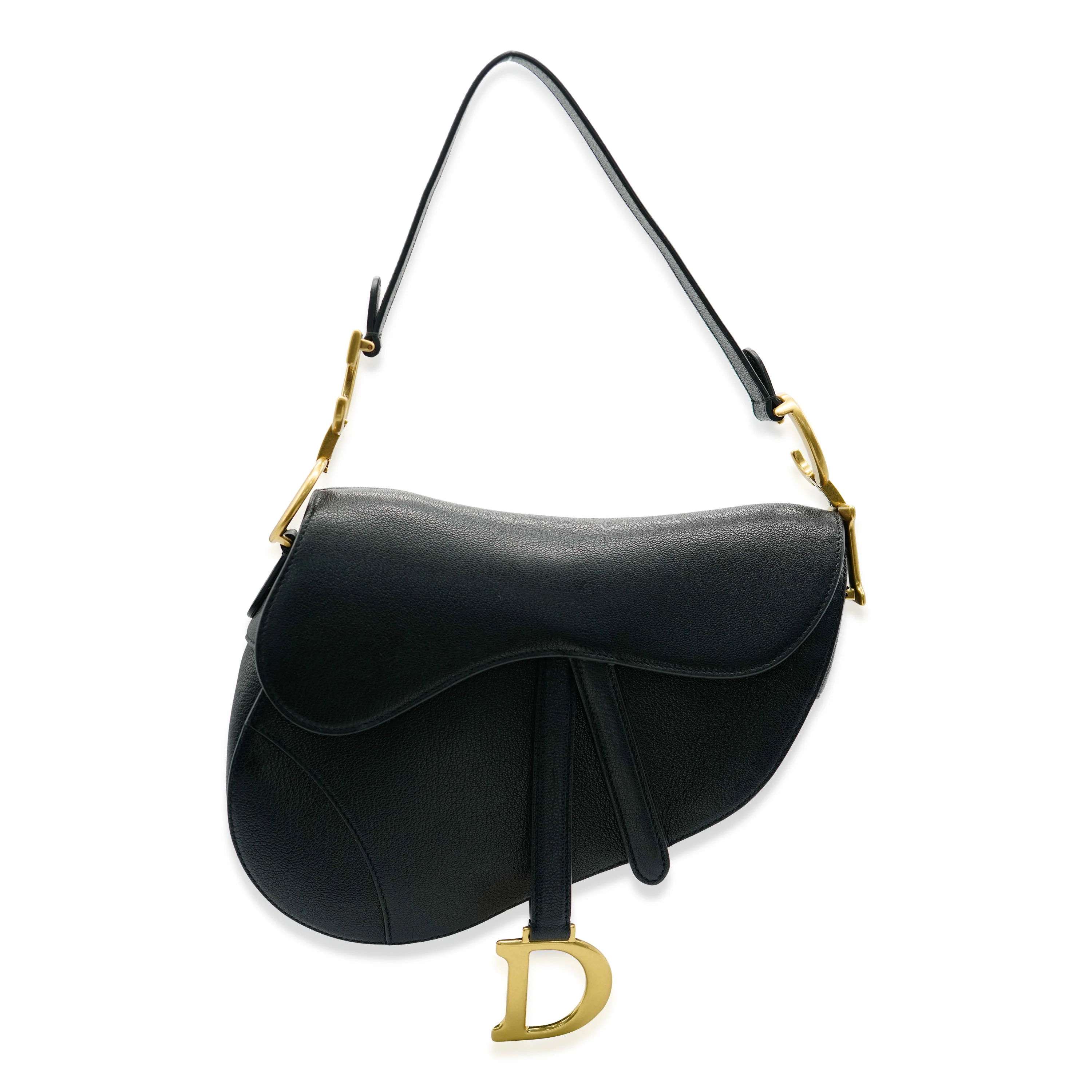 Black Grained Calfskin Saddle Bag