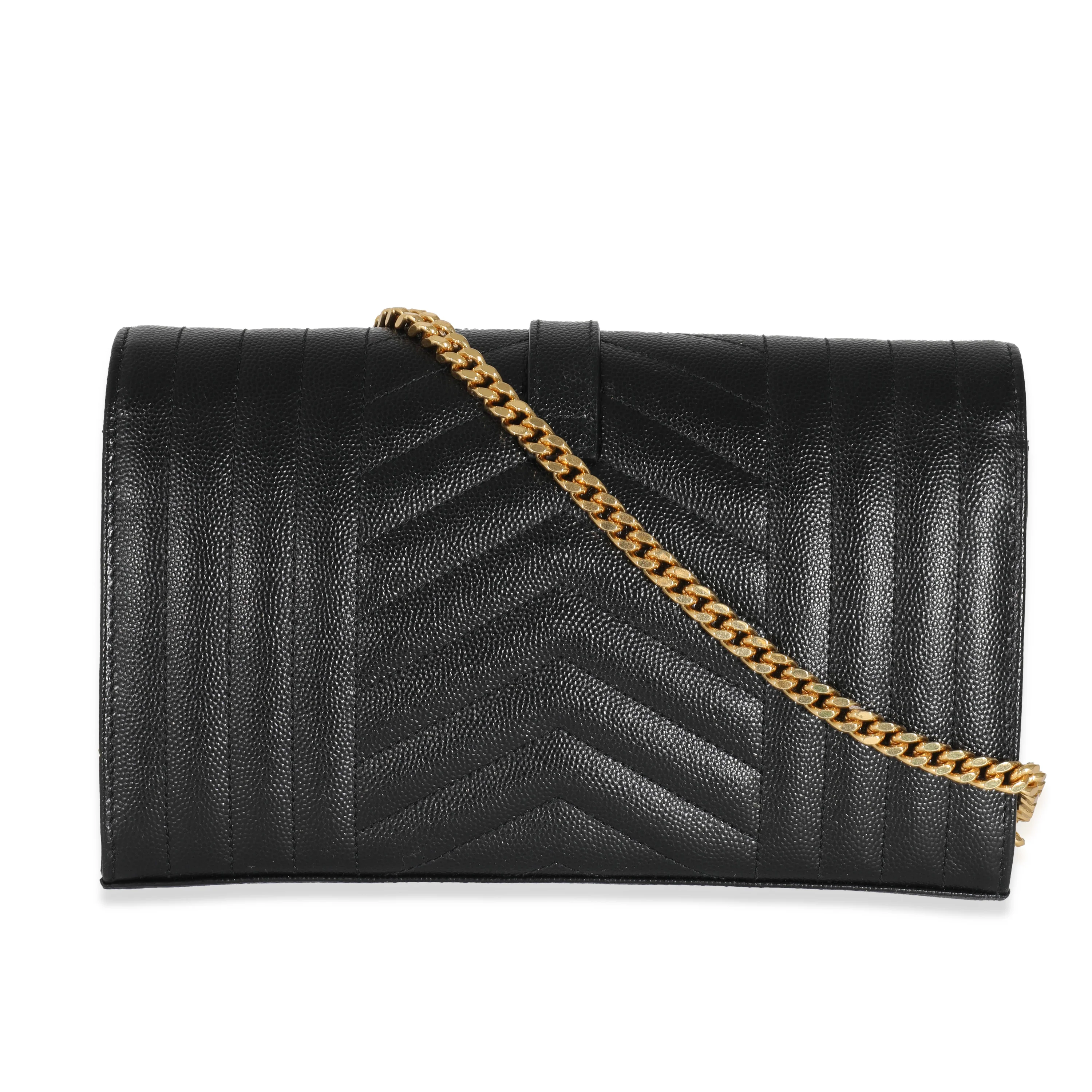 Saint Laurent Black Grain de Poudre Mix Matelassé Envelope Chain Wallet - Image 3