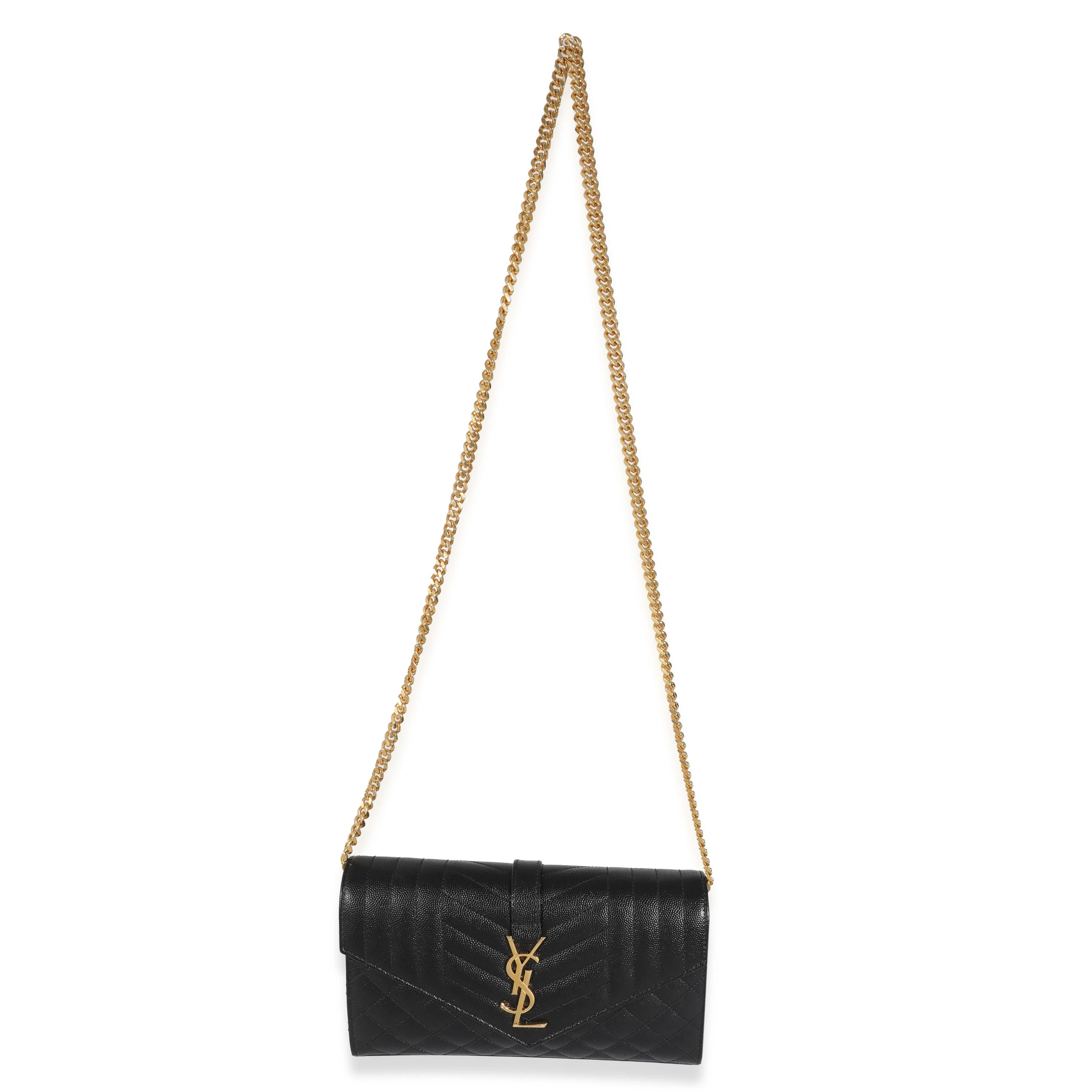 Saint Laurent Black Grain de Poudre Mix Matelassé Envelope Chain Wallet - Image 4