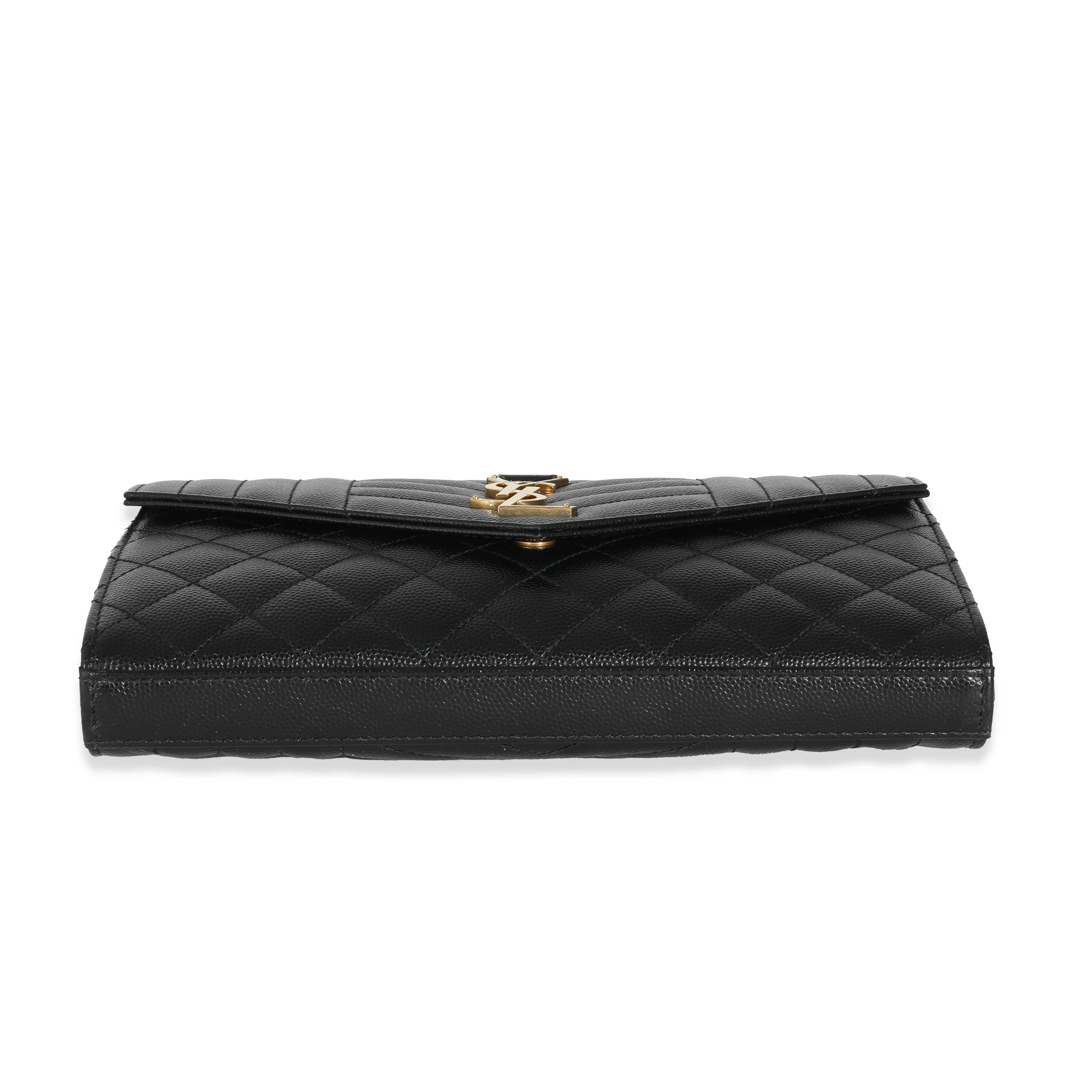 Saint Laurent Black Grain de Poudre Mix Matelassé Envelope Chain Wallet - Image 5