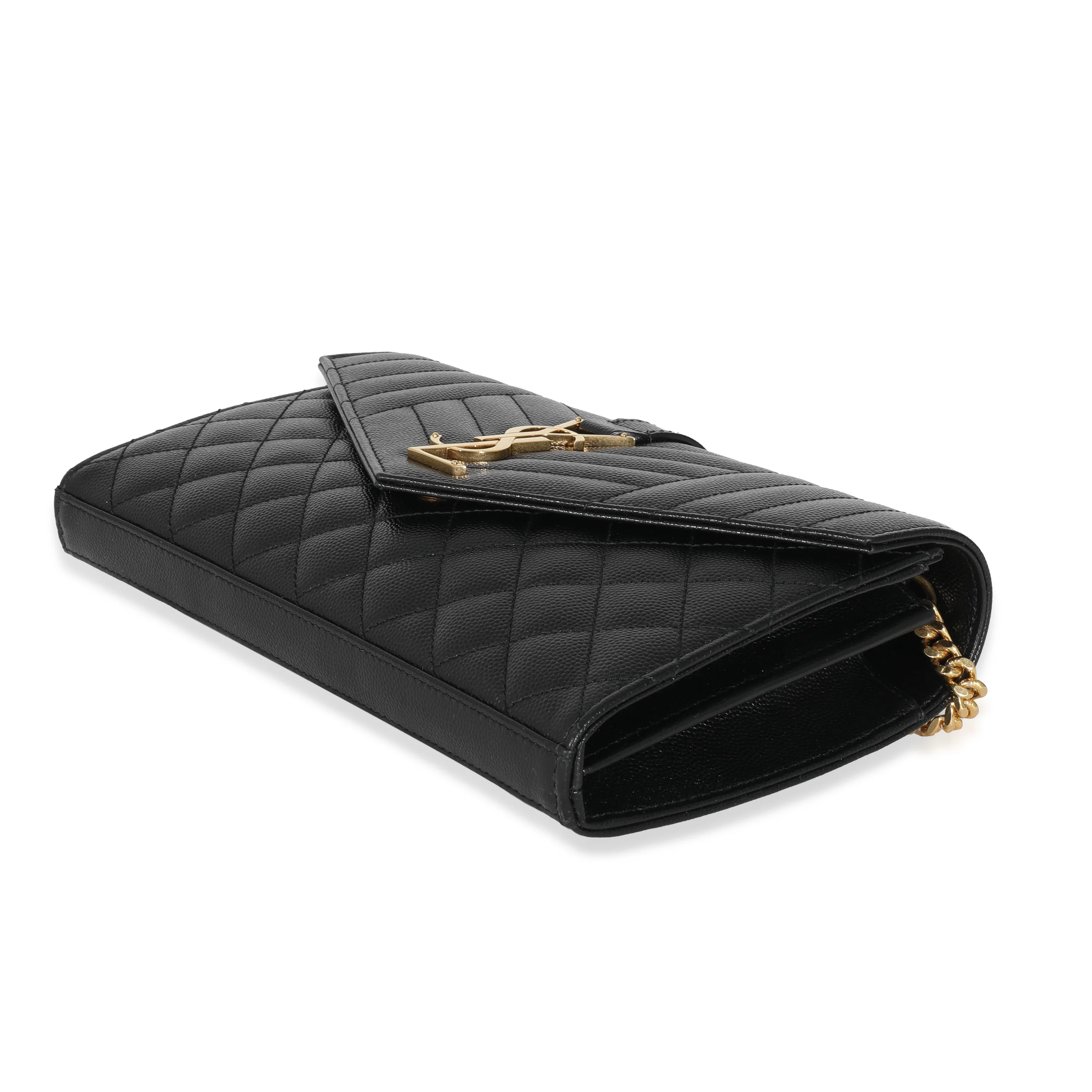 Saint Laurent Black Grain de Poudre Mix Matelassé Envelope Chain Wallet - Image 7