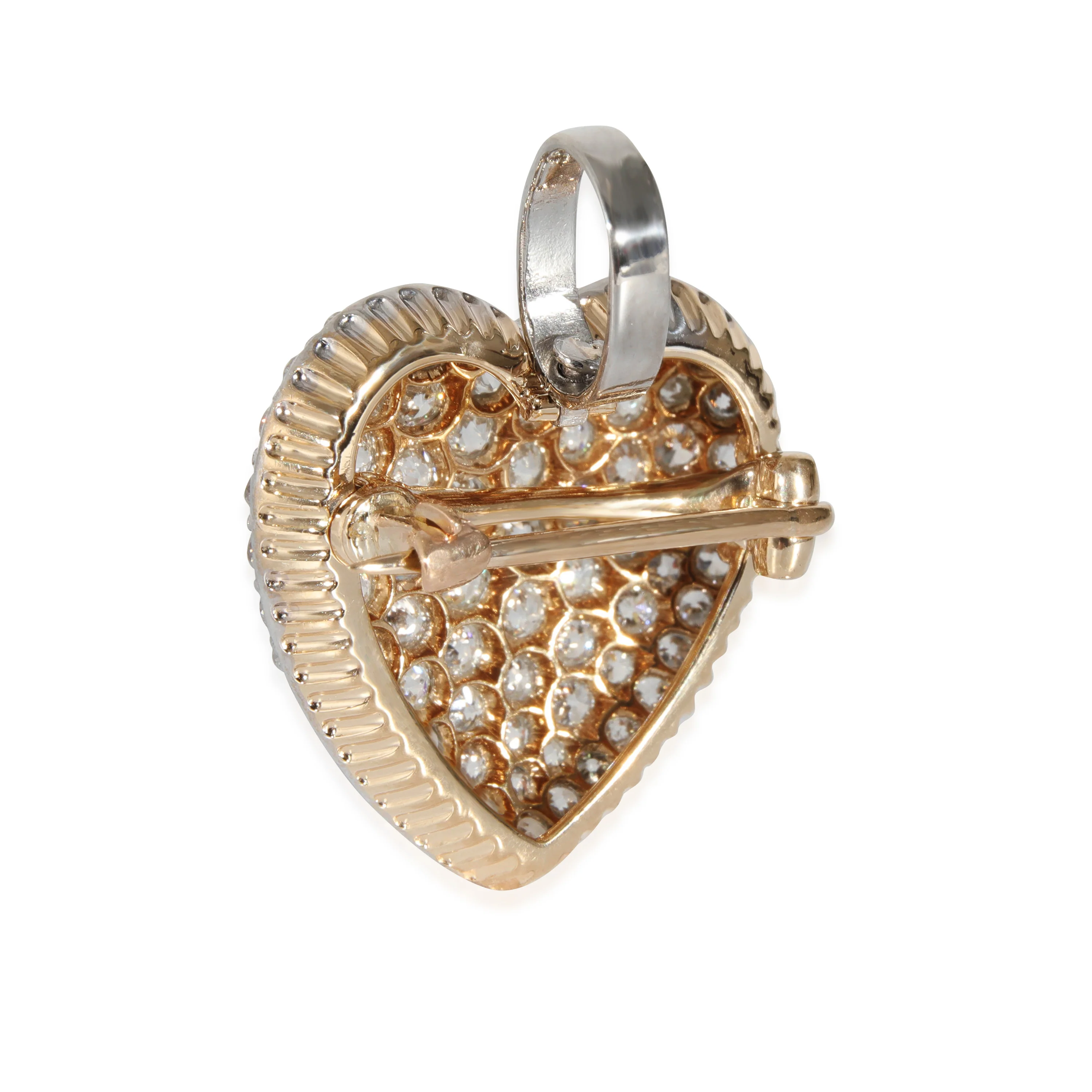 Vintage Diamond Heart Brooch in 14k White Gold/Yellow Gold 3.75 CTW - Image 3