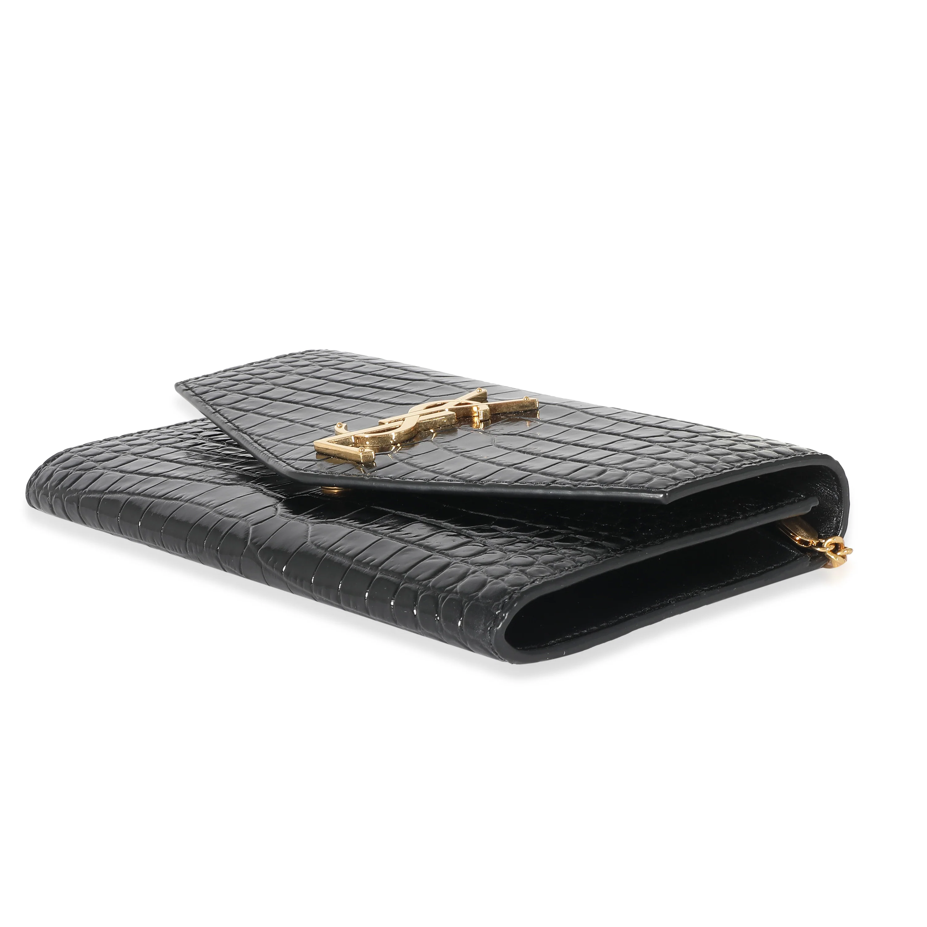 Saint Laurent Black Croc Embossed Uptown Envelope Chain Wallet - Image 5