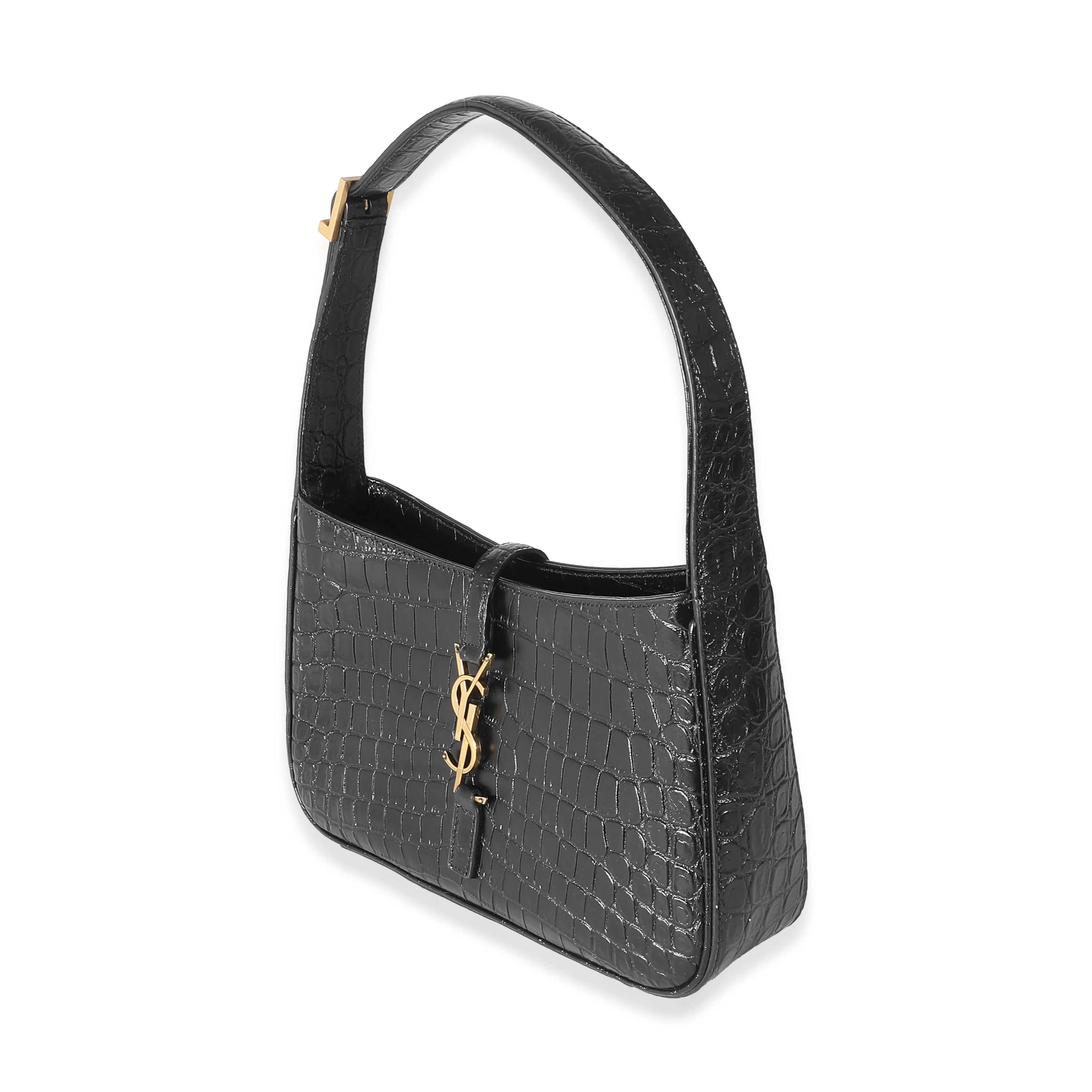 Saint Laurent Black Crocodile Embossed Le 5 à 7 Hobo - Image 2