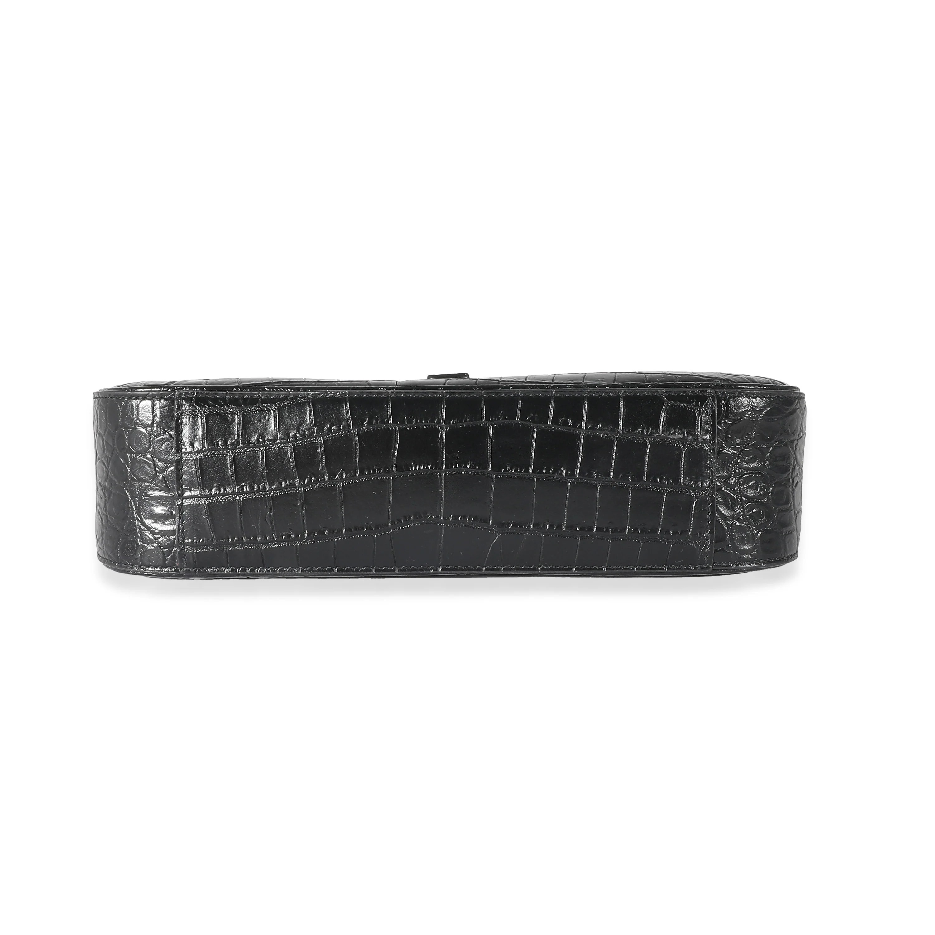 Saint Laurent Black Crocodile Embossed Le 5 à 7 Hobo - Image 3