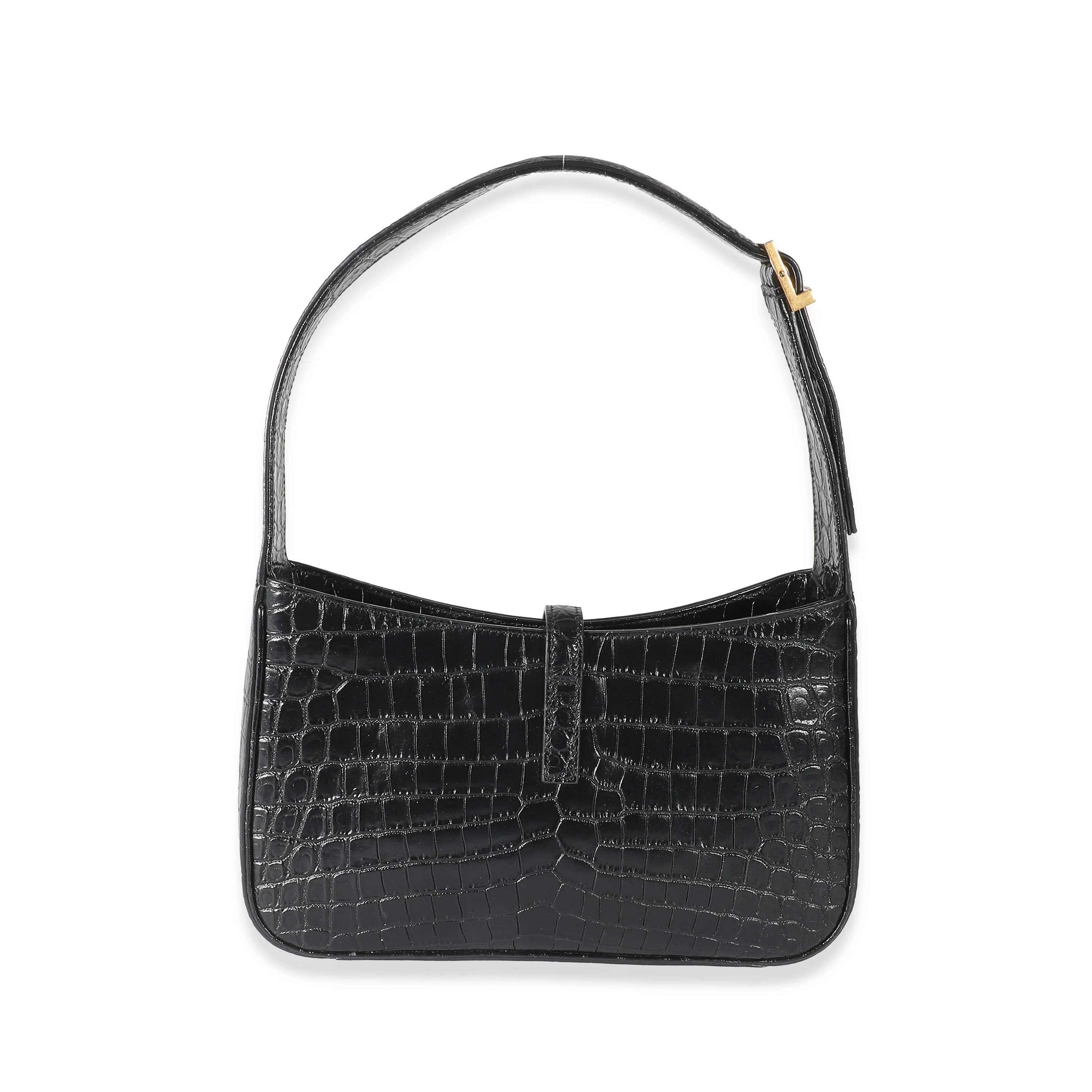 Saint Laurent Black Crocodile Embossed Le 5 à 7 Hobo - Image 4