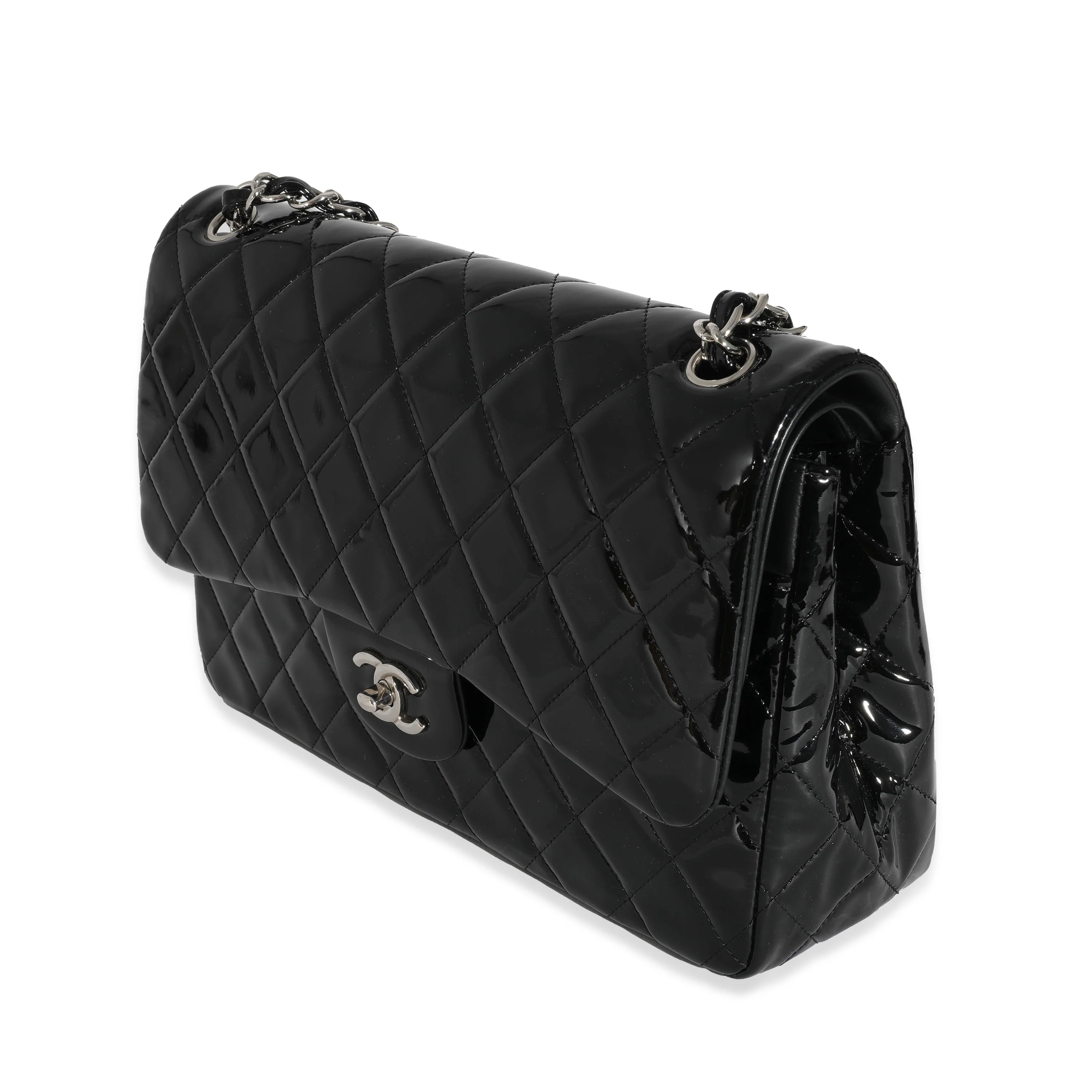 Chanel Black Patent Classic Jumbo Flap Bag - Image 2