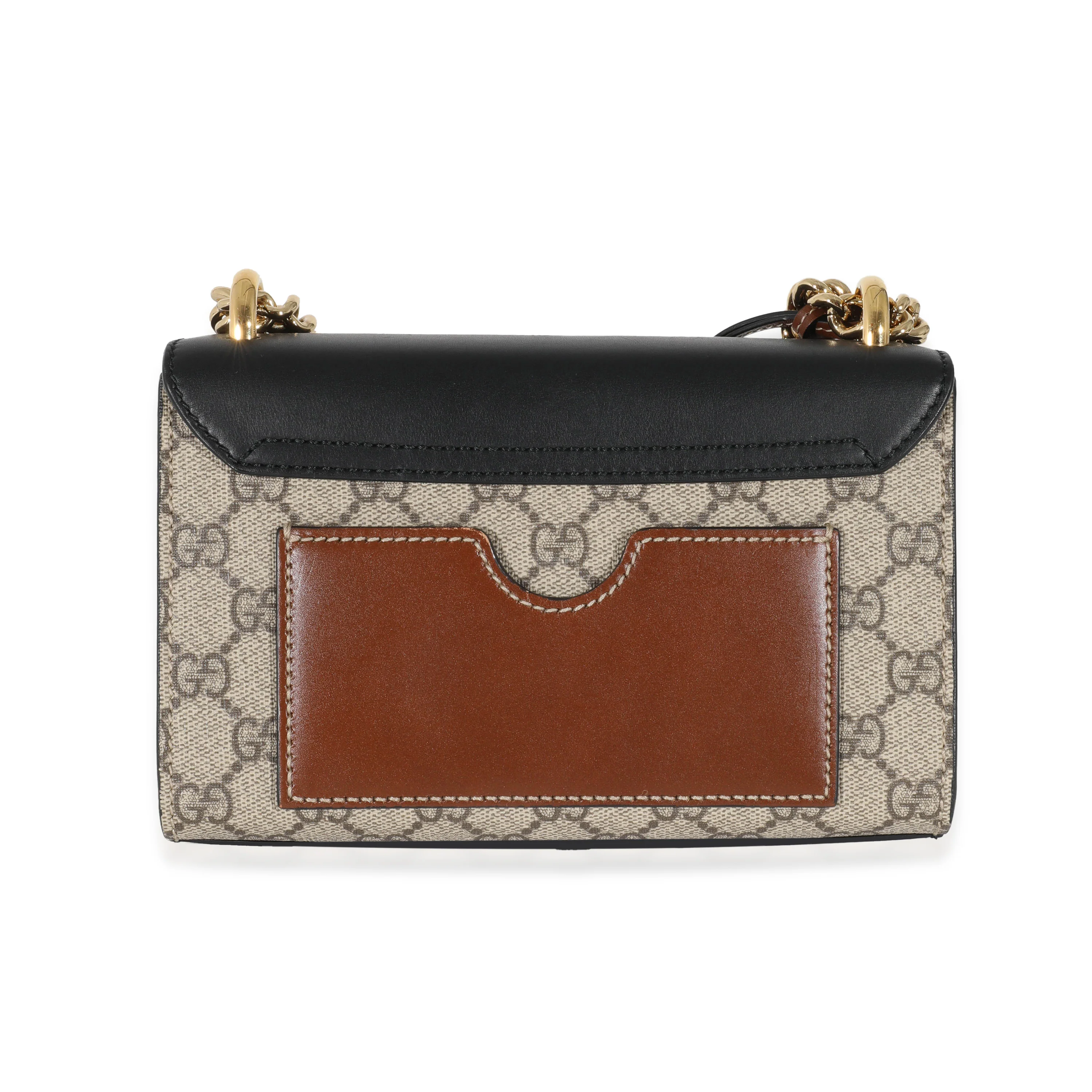 Gucci Beige GG Supreme Black Leather Small Padlock Chain Bag - Image 3
