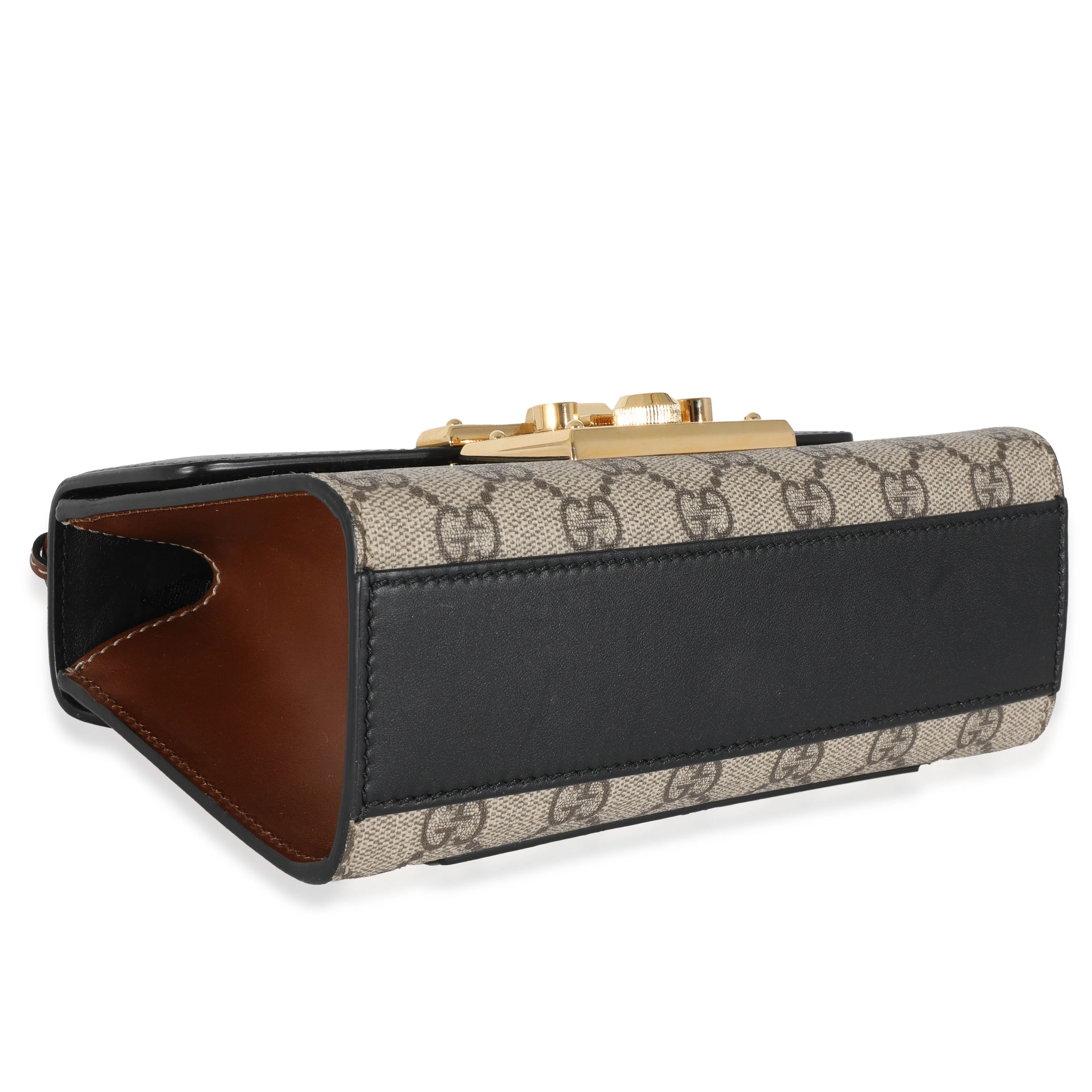 Gucci Beige GG Supreme Black Leather Small Padlock Chain Bag - Image 6