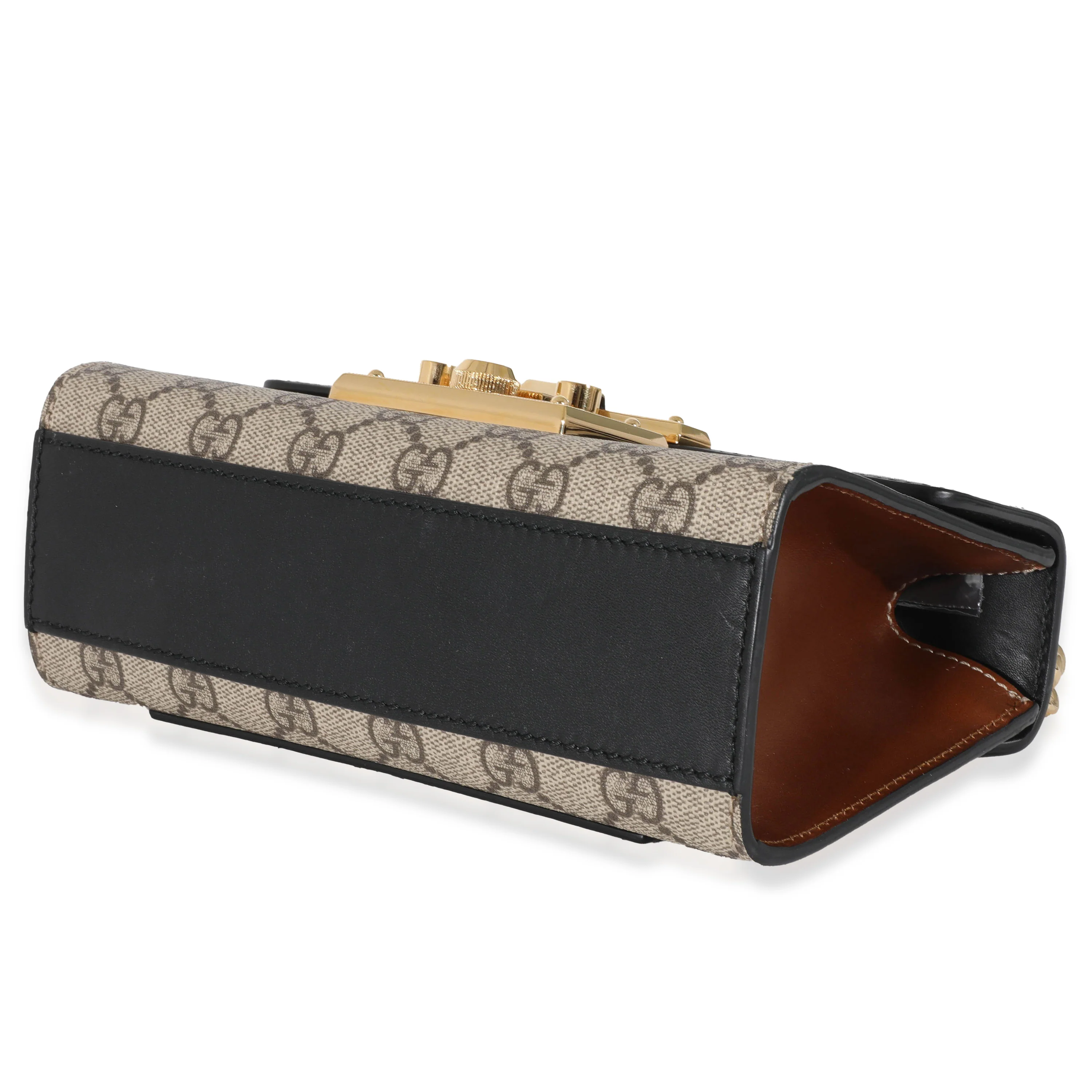 Gucci Beige GG Supreme Black Leather Small Padlock Chain Bag - Image 7