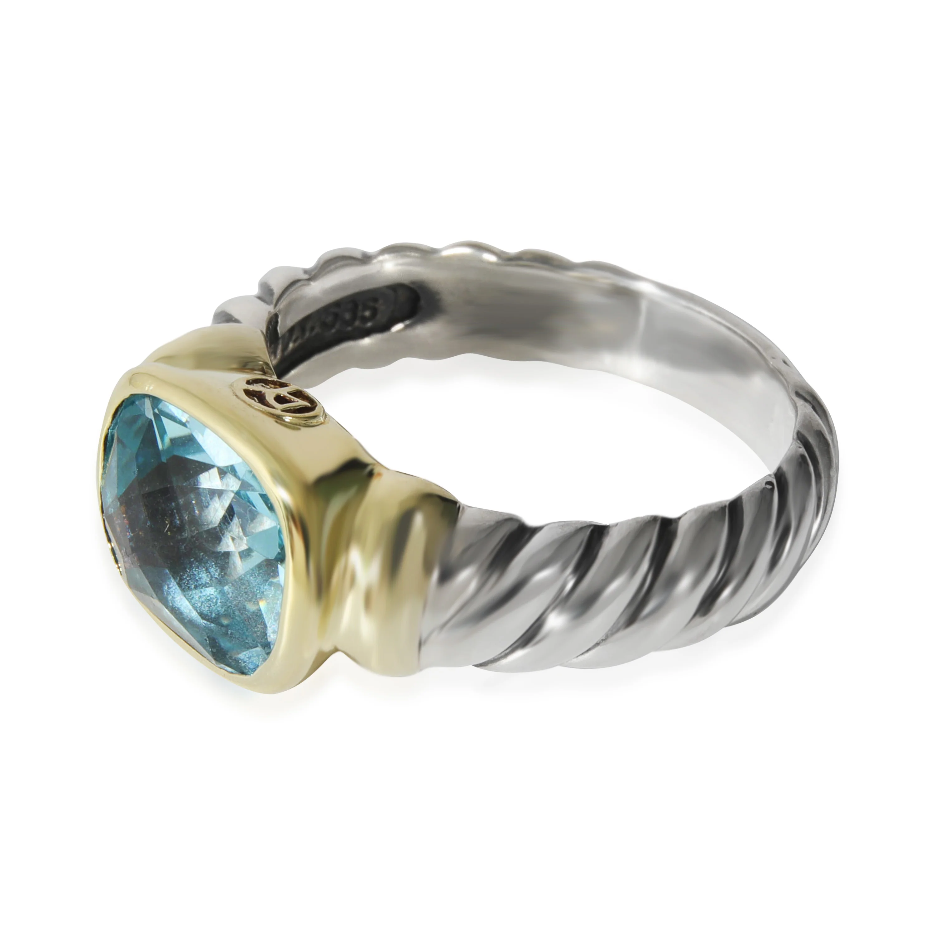 David Yurman Cable Collection Blue Topaz Ring in 14k Gold/Sterling Silver - Image 2