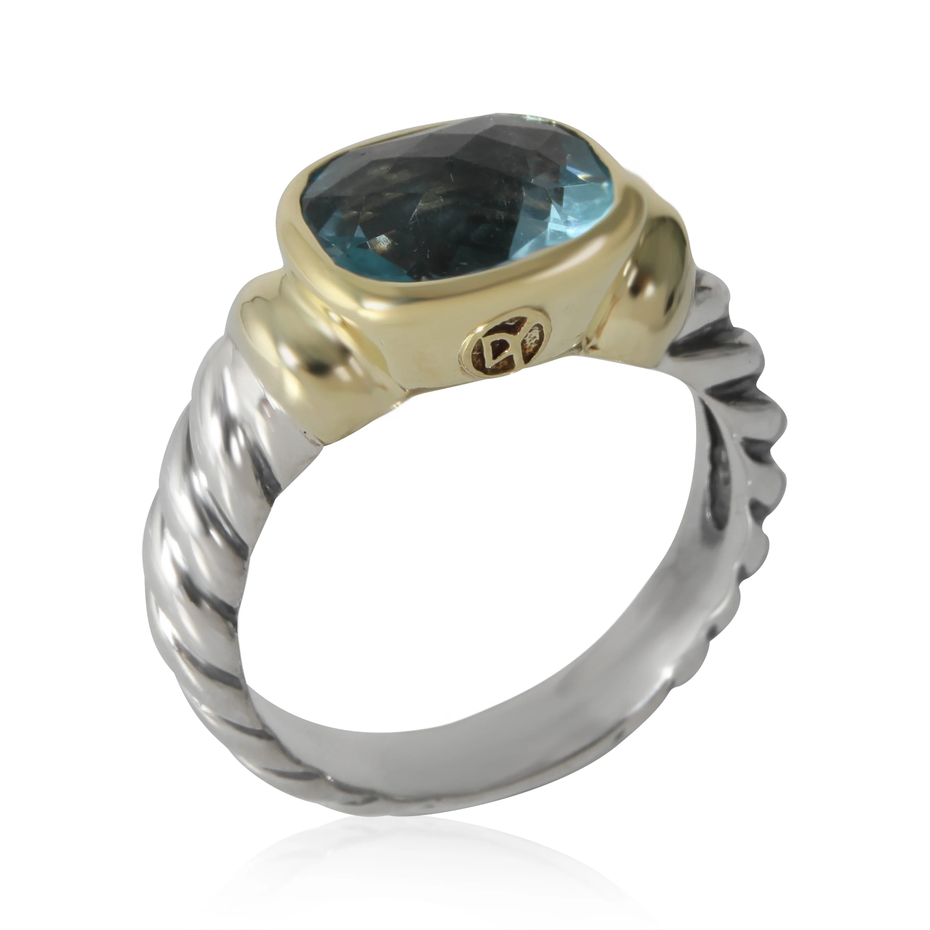 David Yurman Cable Collection Blue Topaz Ring in 14k Gold/Sterling Silver - Image 3