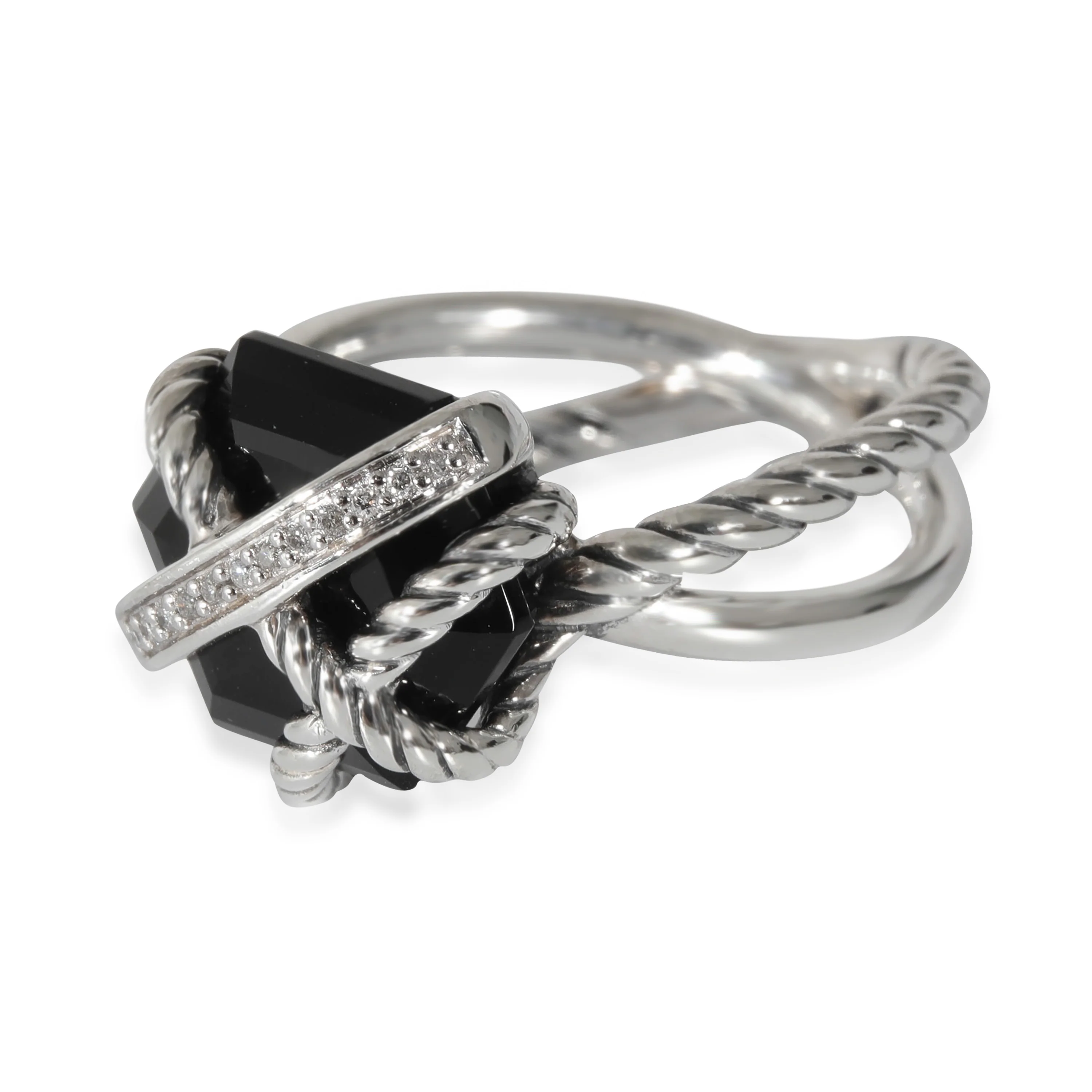 David Yurman Cable Wrap Onyx & Diamond Ring in  Sterling Silver 0.03 CTW - Image 2