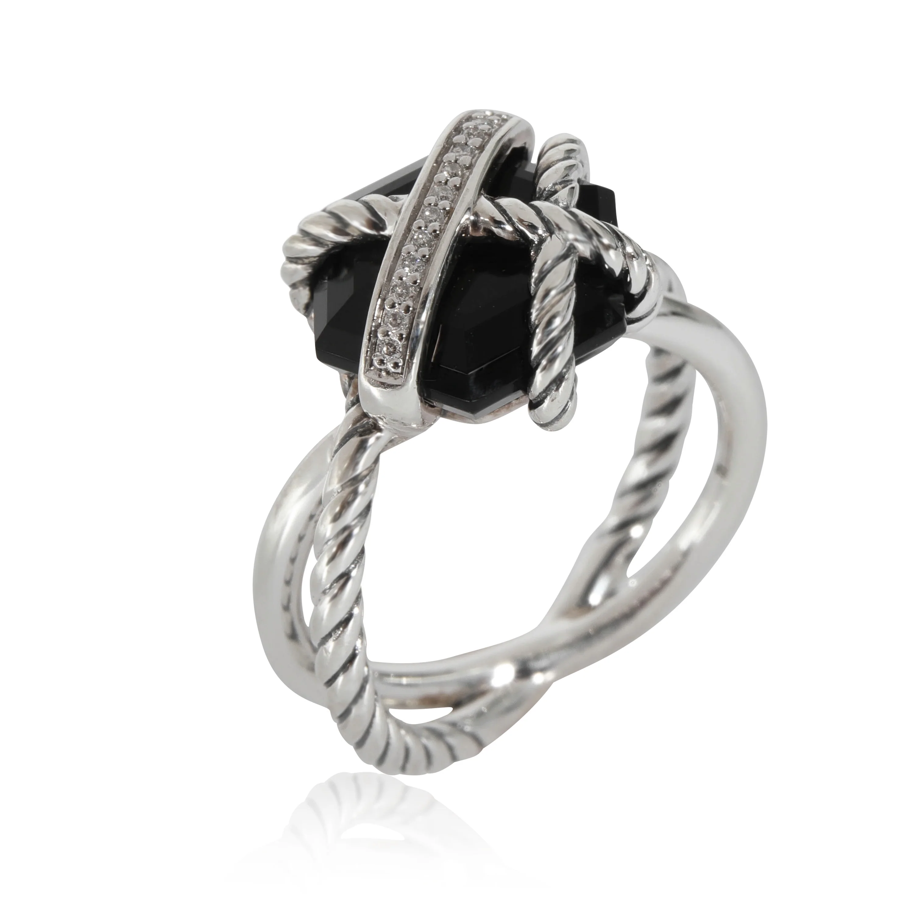 David Yurman Cable Wrap Onyx & Diamond Ring in  Sterling Silver 0.03 CTW - Image 3