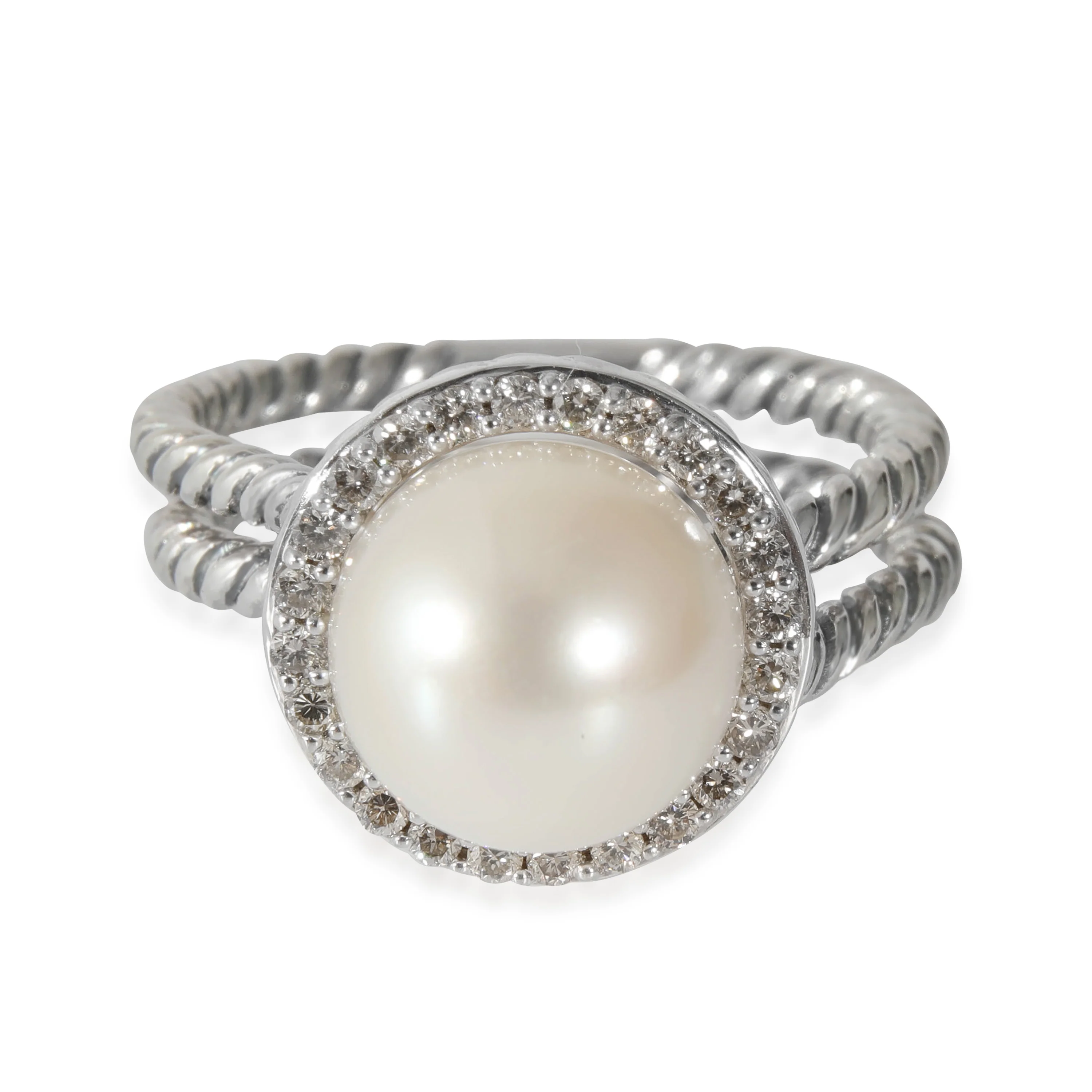 David Yurman Cable Collection Pearl Ring in Sterling Silver 0.2 CTW