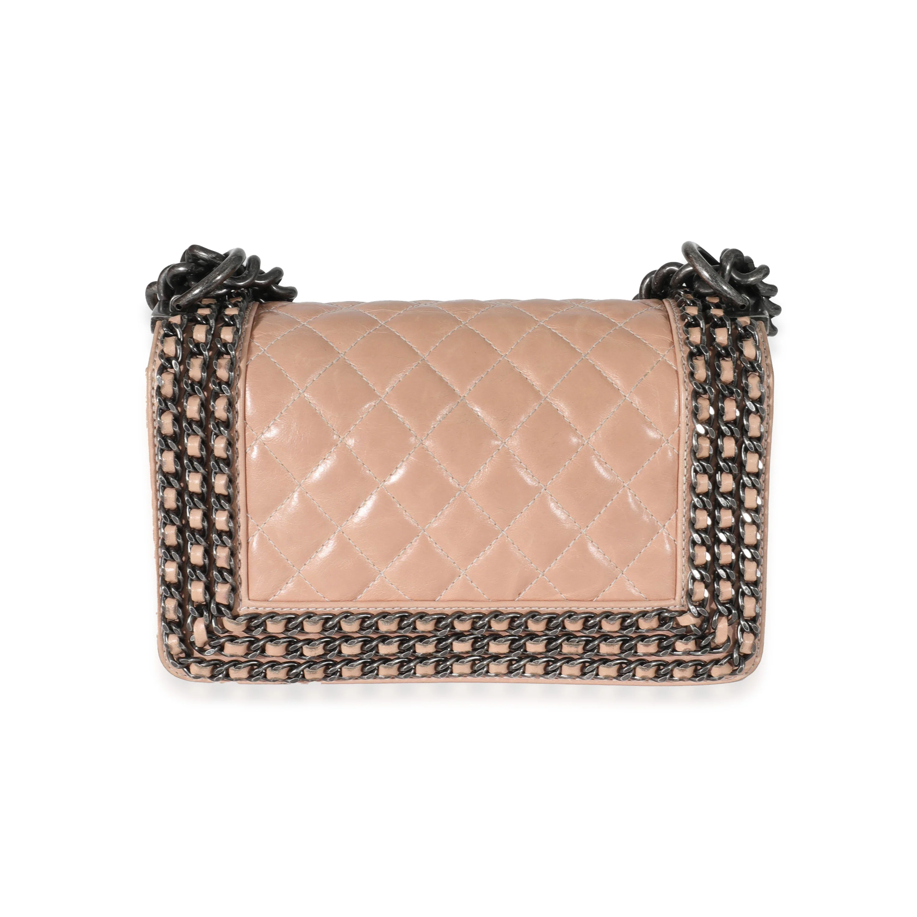 Beige Glazed Calfskin Enchained Small Boy Bag - Image 2