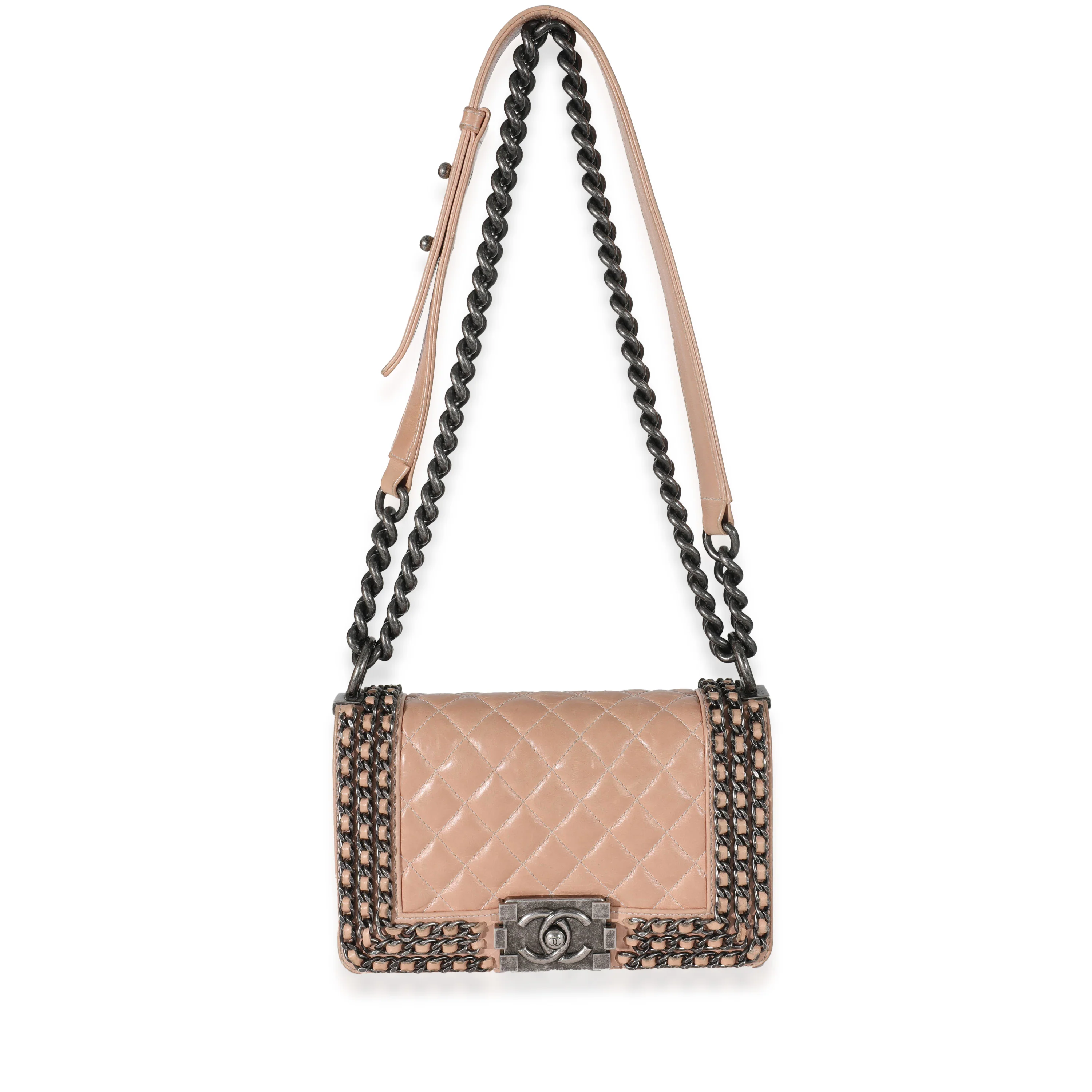 Beige Glazed Calfskin Enchained Small Boy Bag - Image 3