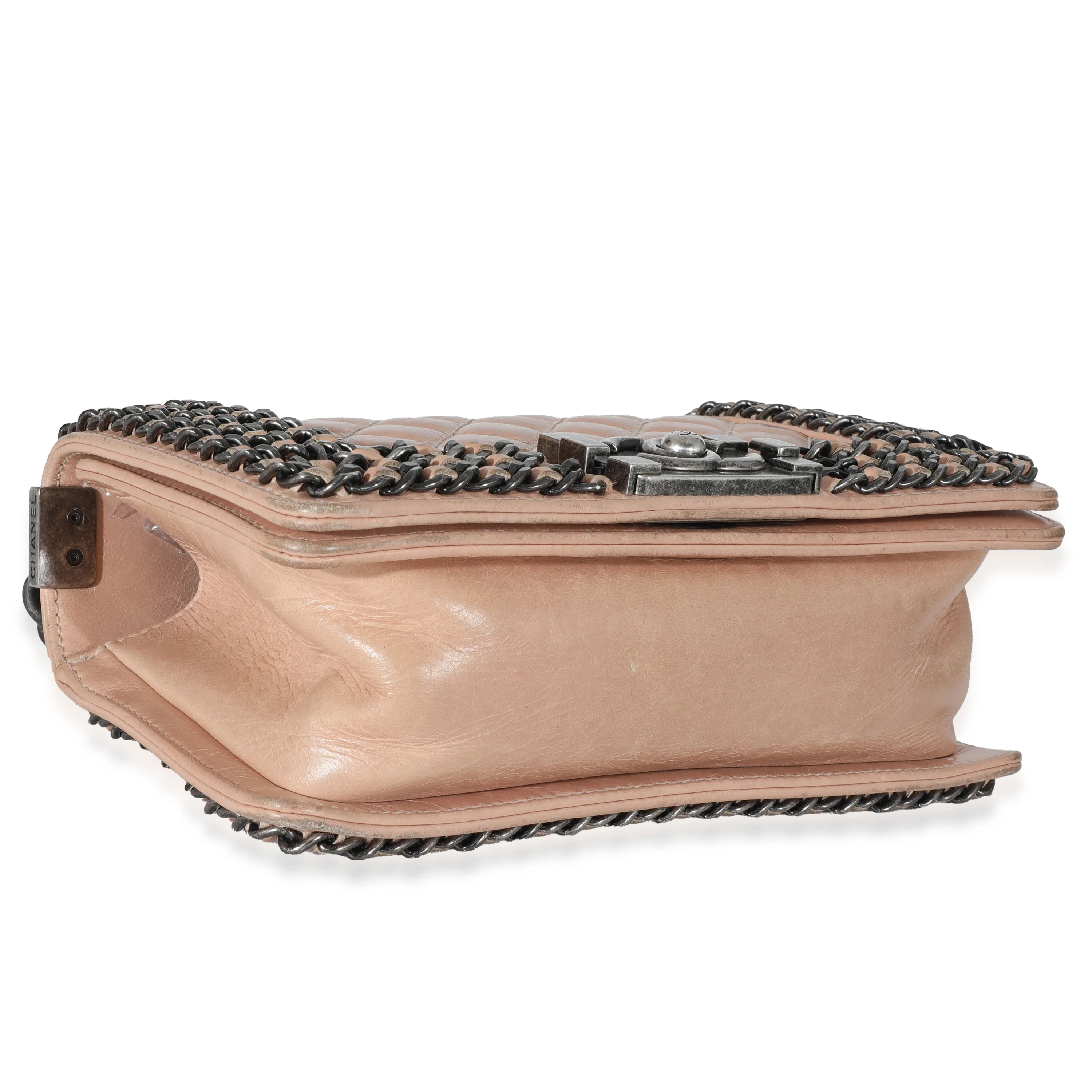 Beige Glazed Calfskin Enchained Small Boy Bag - Image 5