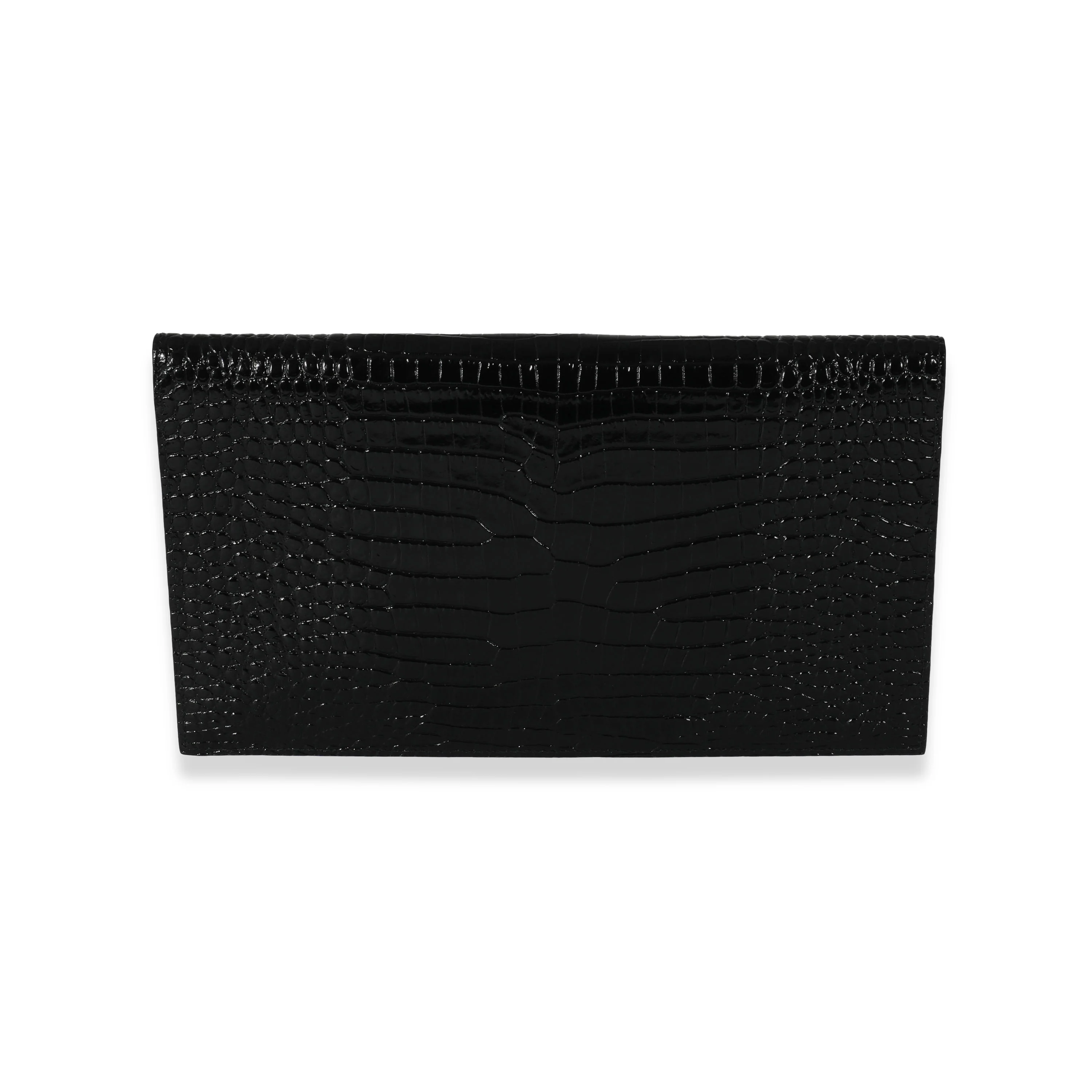 Saint Laurent Black Shiny Crocodile Embossed Leather Uptown Pouch - Image 2