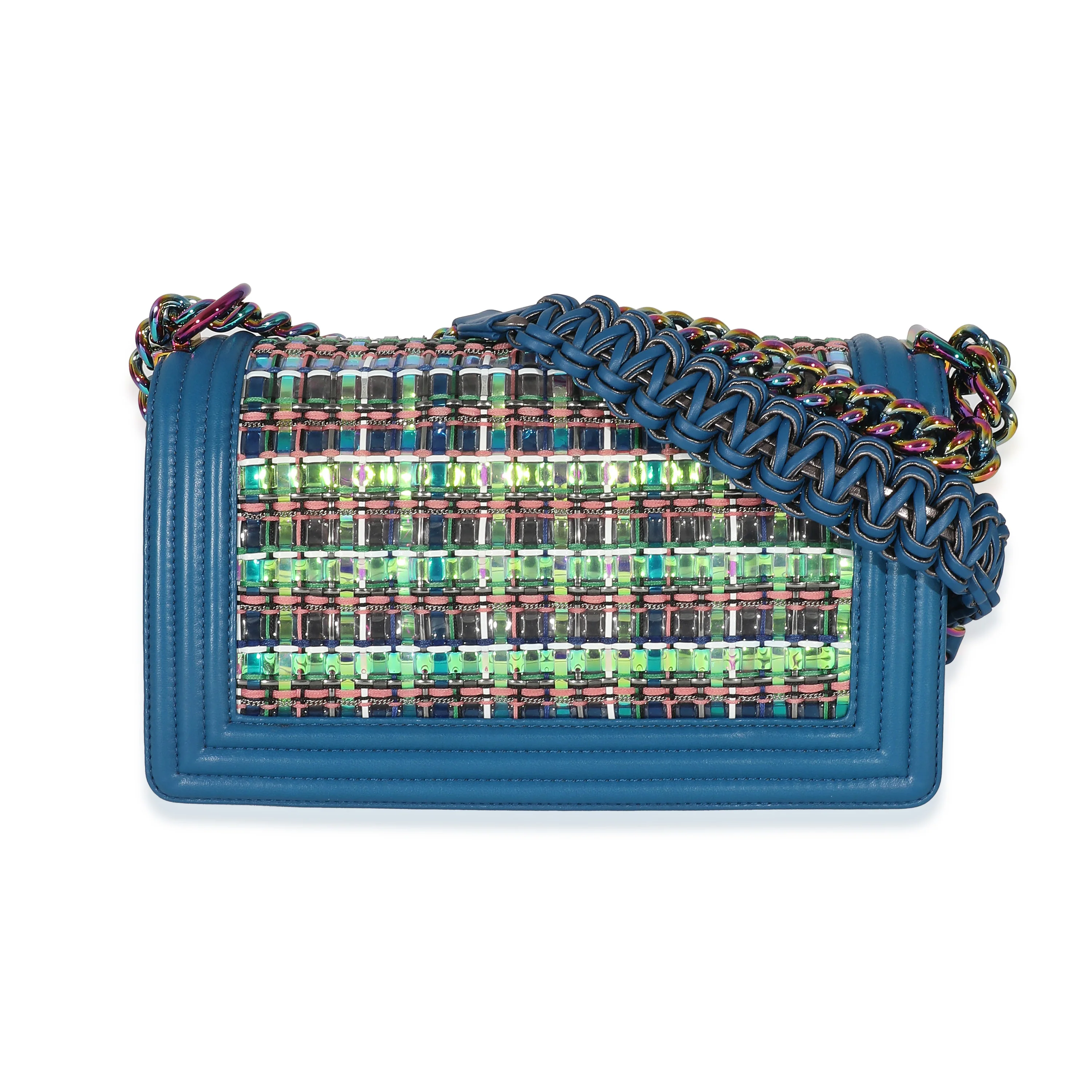 Chanel PVC Multi Colored Woven Blue Lambskin Old Medium Boy Bag - Image 3