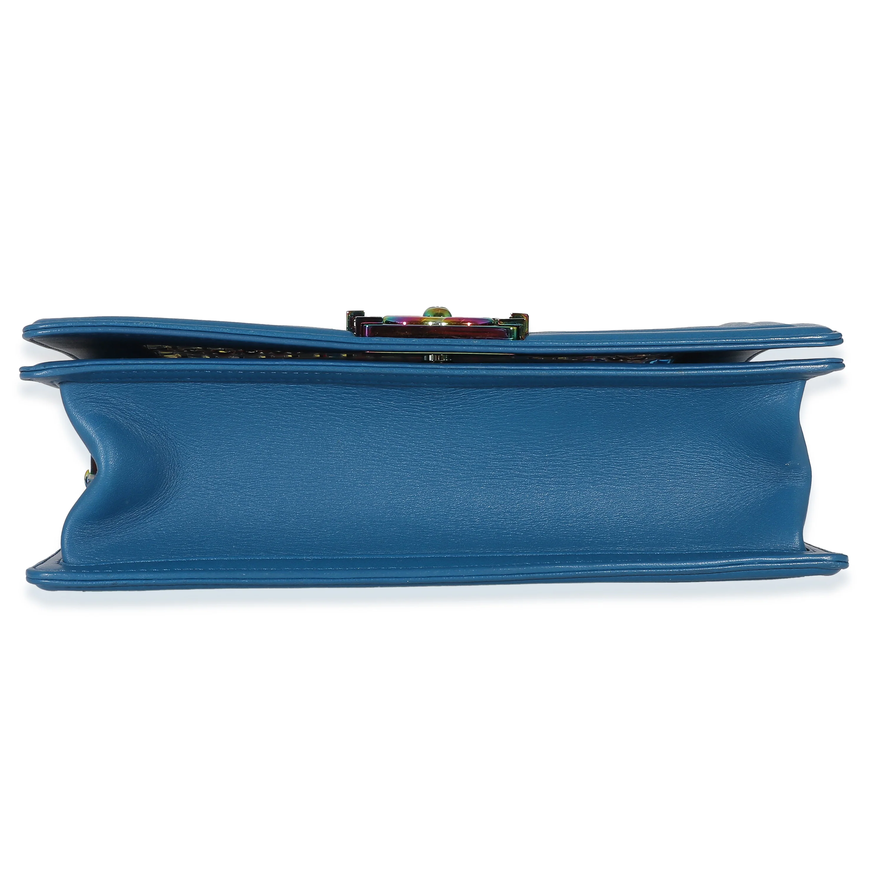 Chanel PVC Multi Colored Woven Blue Lambskin Old Medium Boy Bag - Image 4