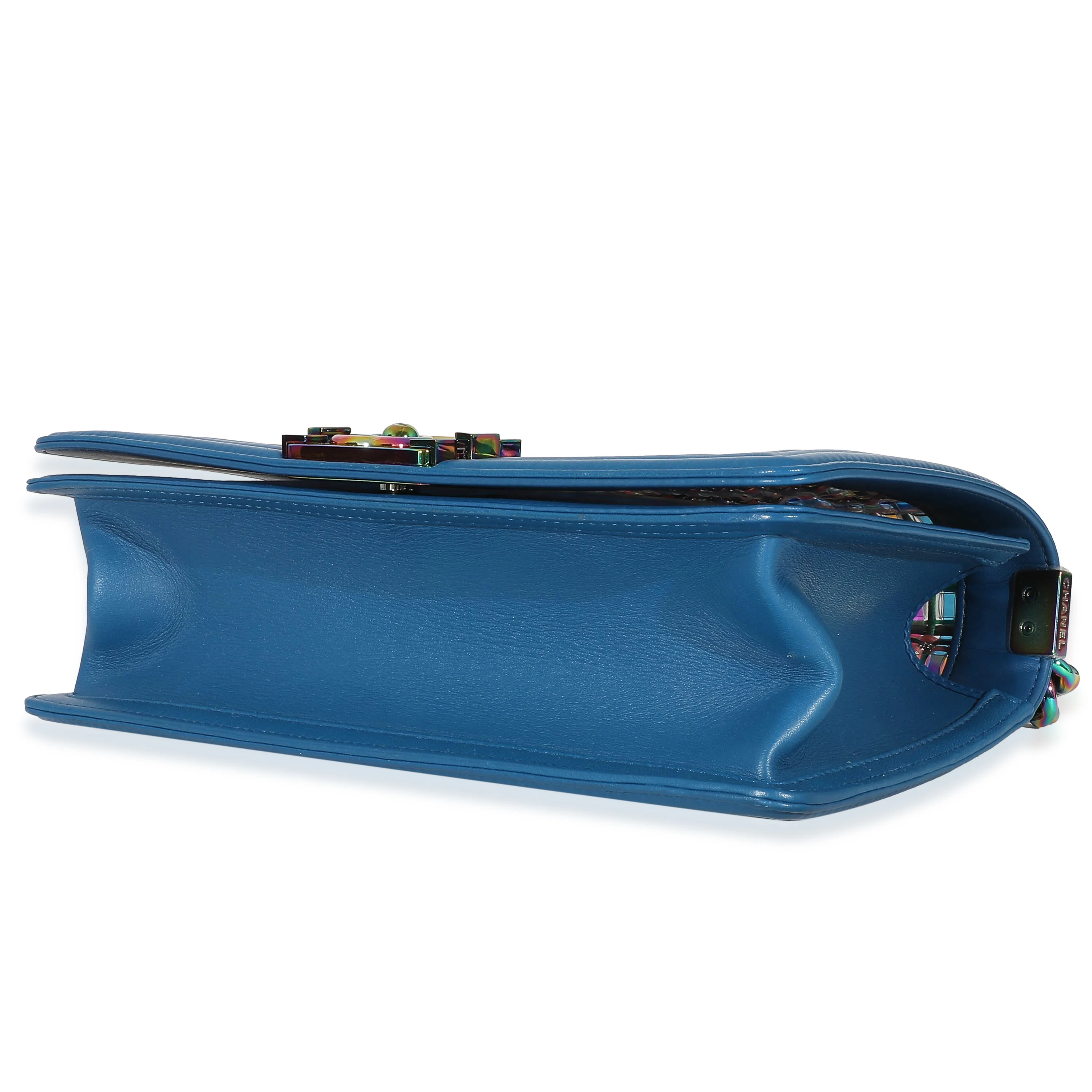 Chanel PVC Multi Colored Woven Blue Lambskin Old Medium Boy Bag - Image 5
