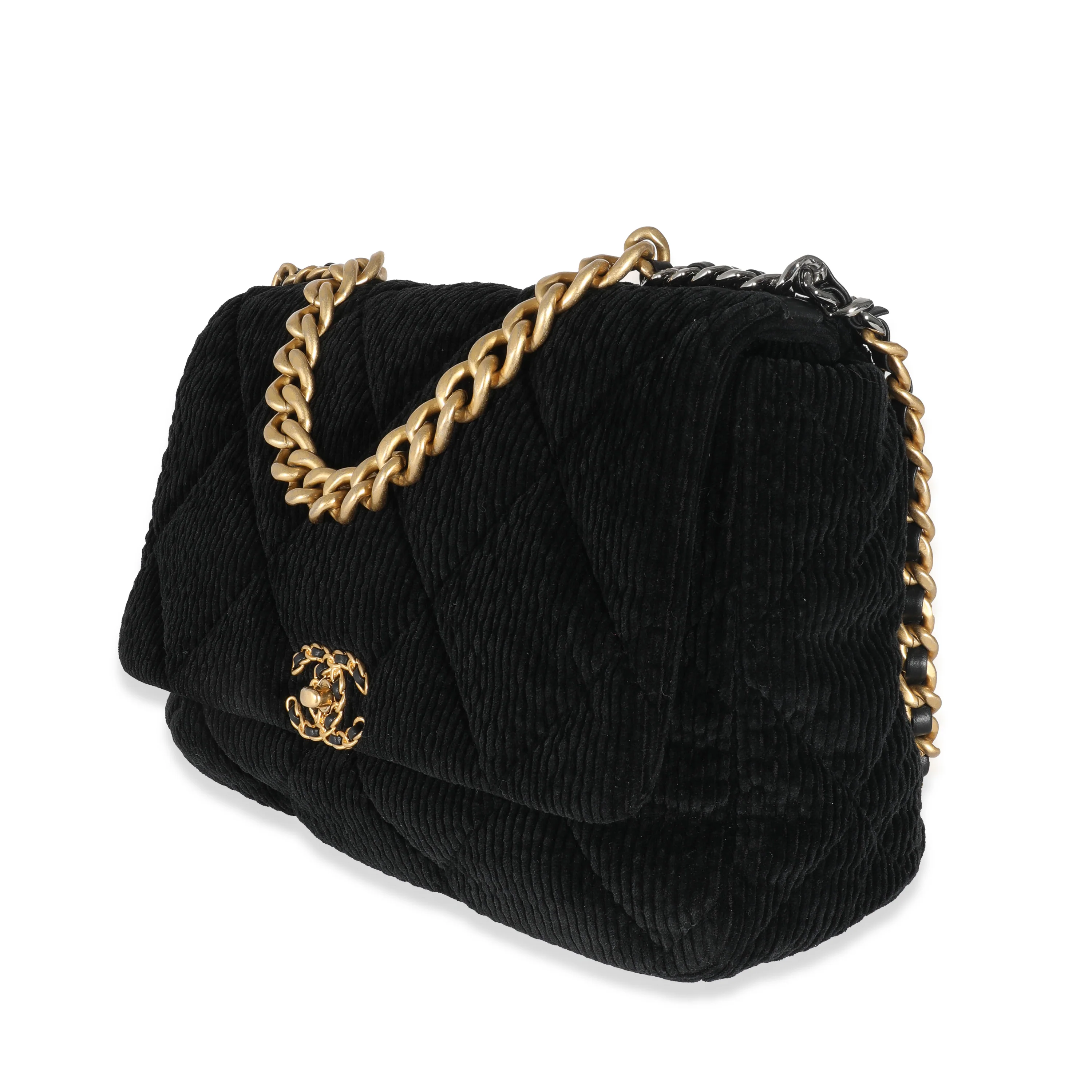 Chanel Black Corduroy Large Chanel 19 Flap Bag - Image 2