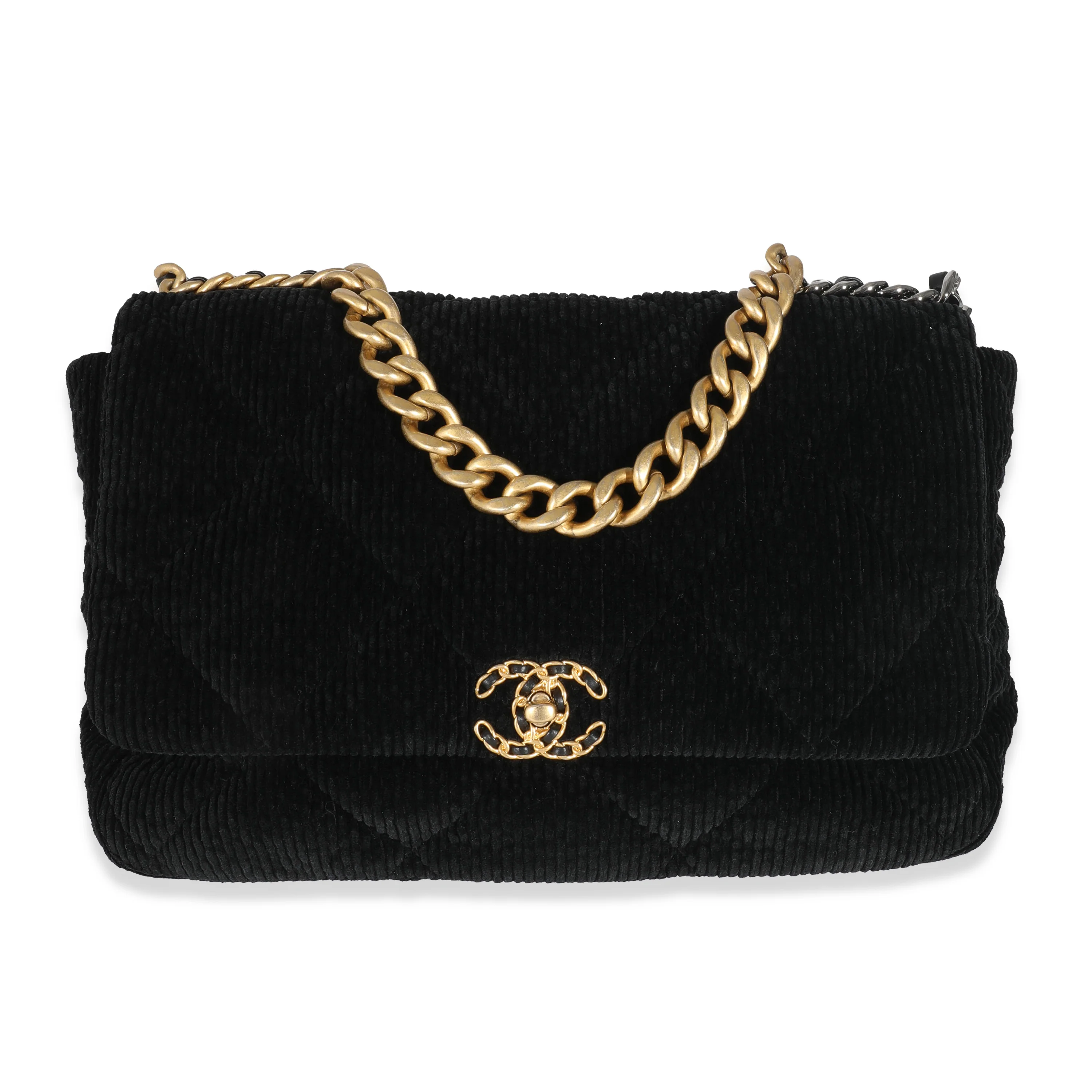 Chanel Black Corduroy Large Chanel 19 Flap Bag - Image 8