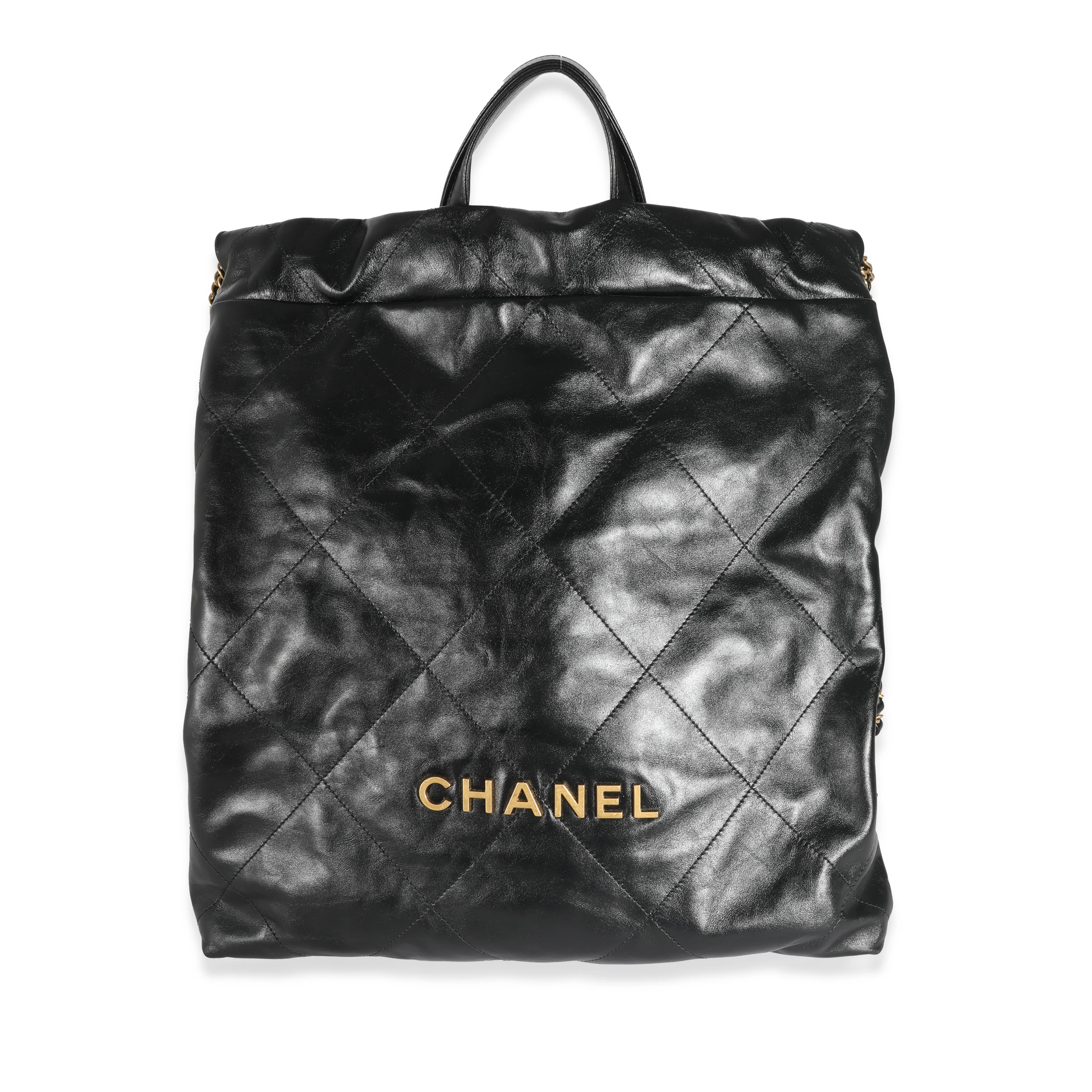 Chanel Black Shiny Quilted Calfskin Chanel 22 Backpack - Image 8