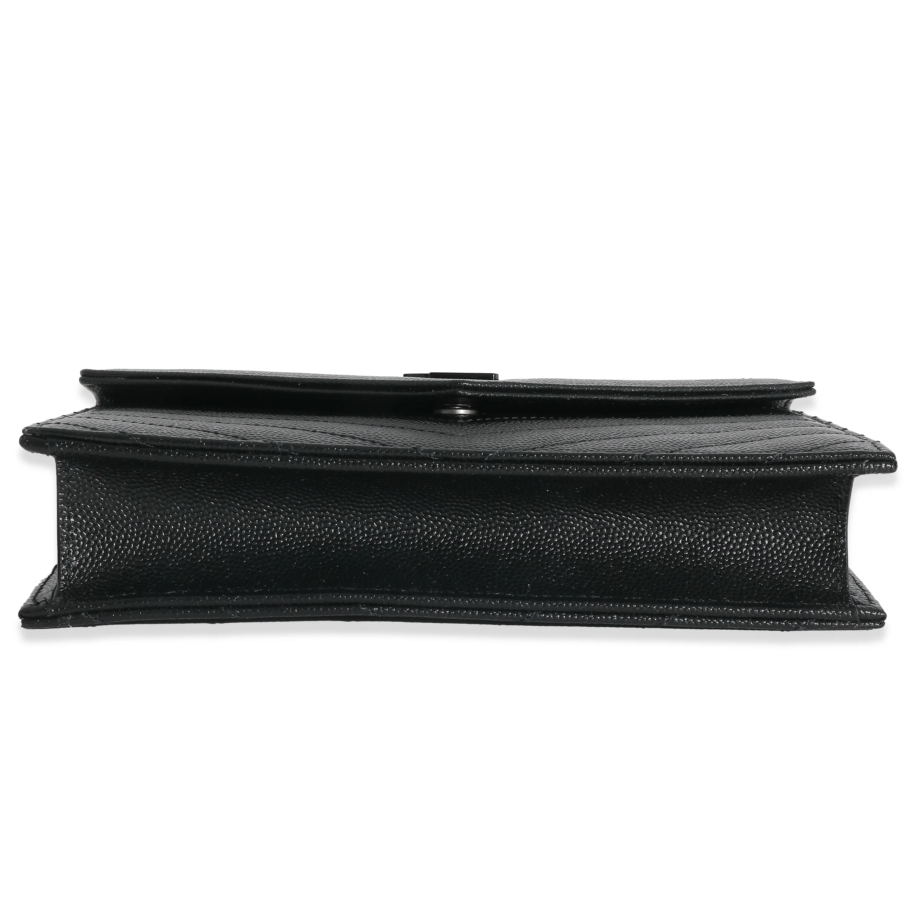 Saint Laurent Black Matelassé Grain De Poudre Cassandre Envelope Chain Wallet - Image 5