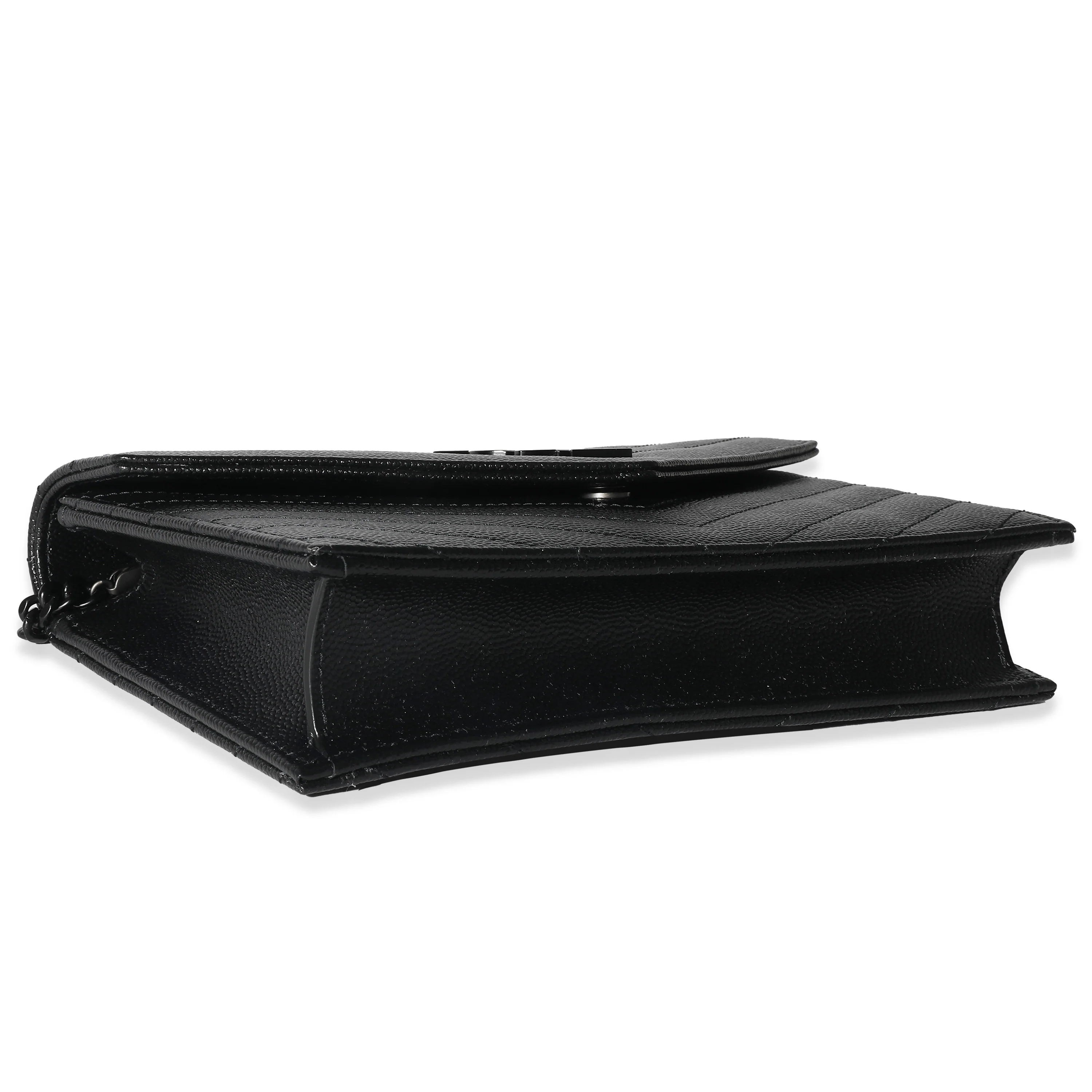 Saint Laurent Black Matelassé Grain De Poudre Cassandre Envelope Chain Wallet - Image 6