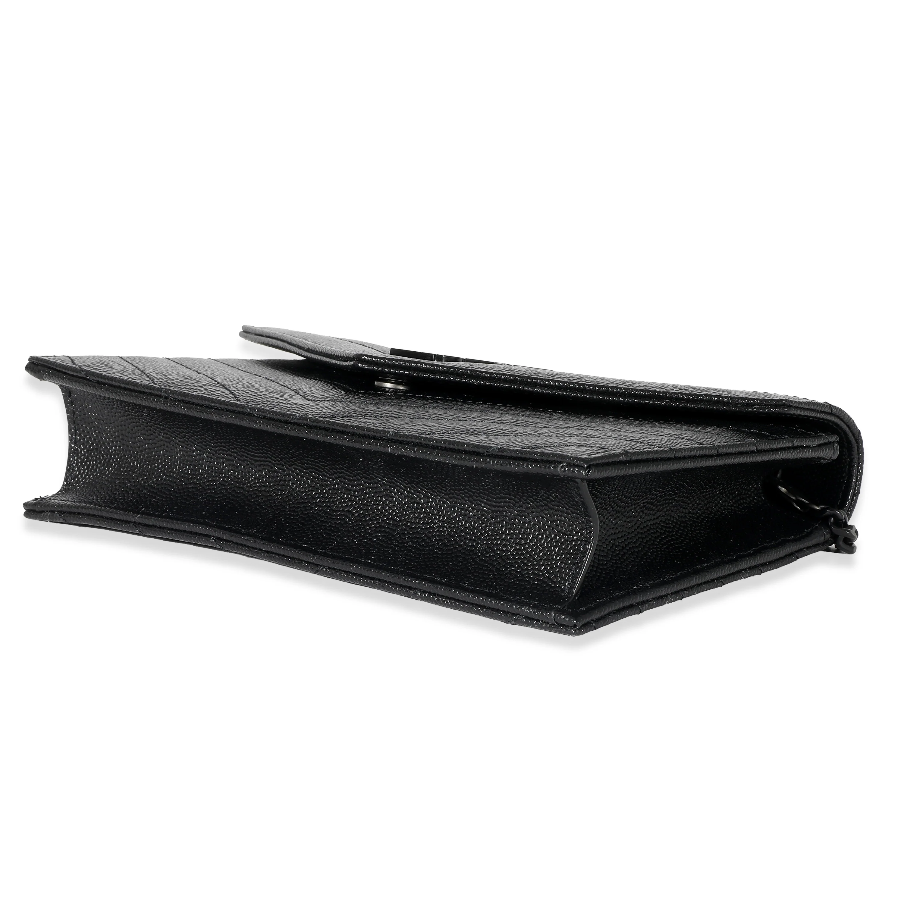 Saint Laurent Black Matelassé Grain De Poudre Cassandre Envelope Chain Wallet - Image 7